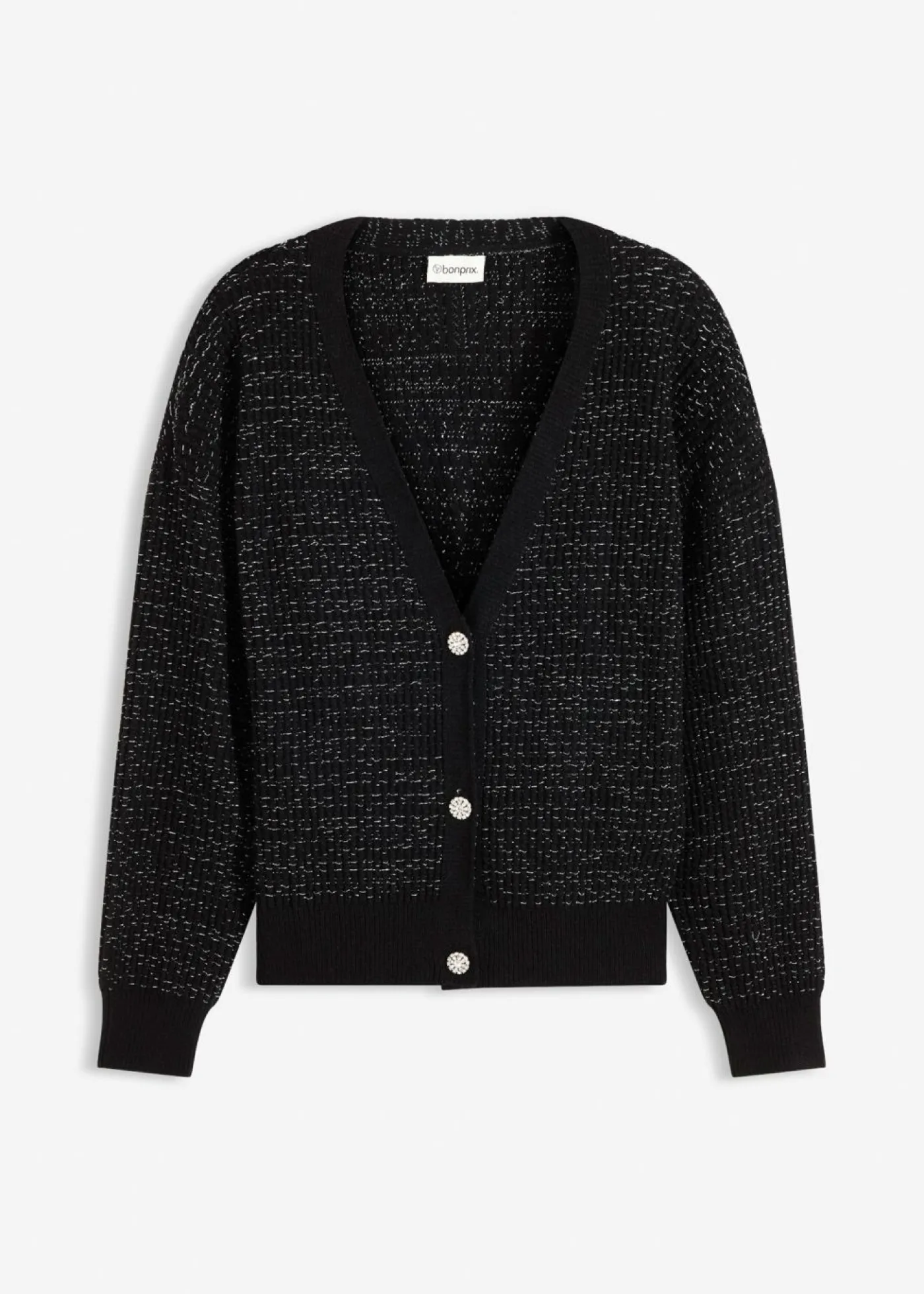 bonprix bonprix Jerséis|Ropa De Punto>Chaqueta de punto de mezcla de viscosa fluida negro-plata moteado