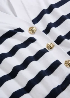 bonprix bonprix Jerséis|Novedades>Chaqueta de punto de mezcla de viscosa suave Blanco-azul marino con rayas