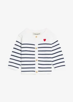 bonprix bonprix Partes De Arriba>Chaqueta de punto fino con botones Blanco-azul marino con rayas