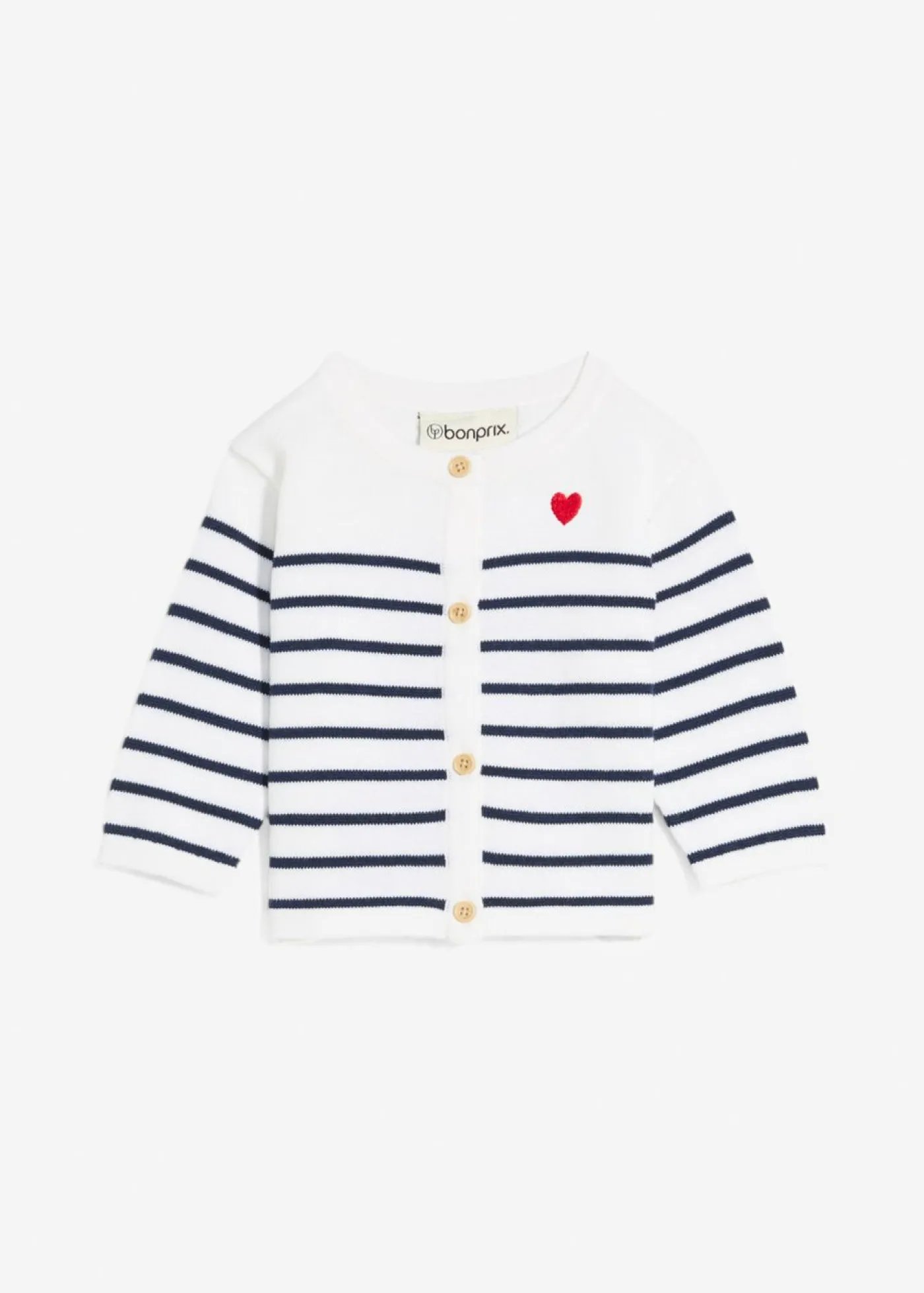 bonprix bonprix Partes De Arriba>Chaqueta de punto fino con botones Blanco-azul marino con rayas
