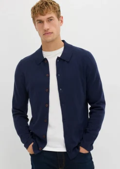 bonprix bonprix Jerséis Y Cárdigans>Chaqueta de punto fino con lana merina de calidad con corte ajustado Azul marino