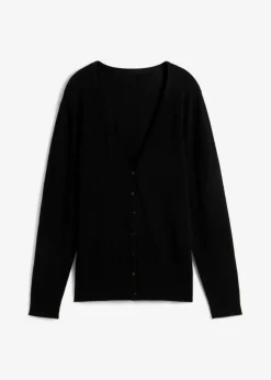 bonprix bonprix Básicos|Jerséis>Chaqueta de punto fino con botones Negro