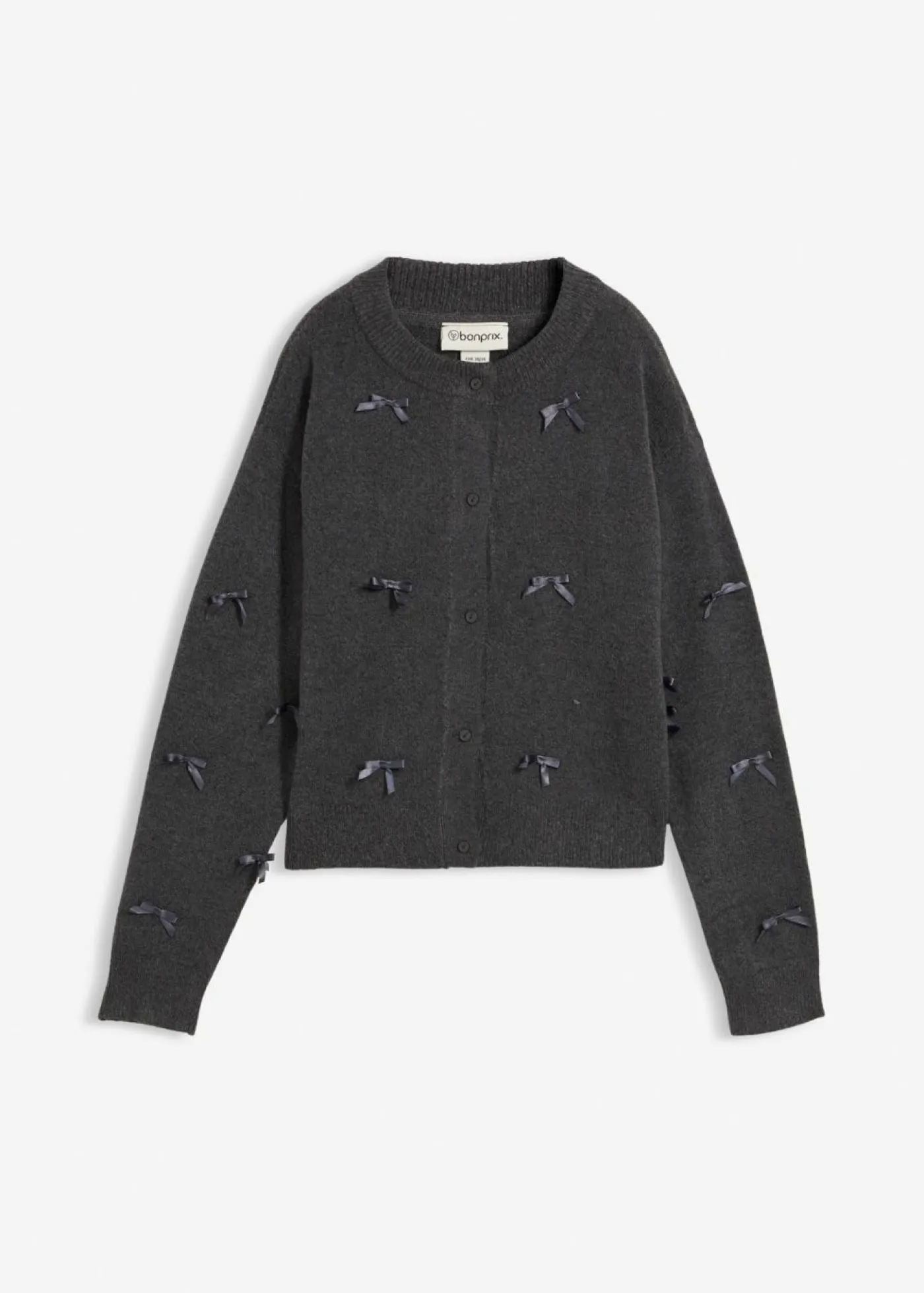 bonprix bonprix Jerséis|Ropa De Punto>Chaqueta de punto fino con lazos antracita moteado