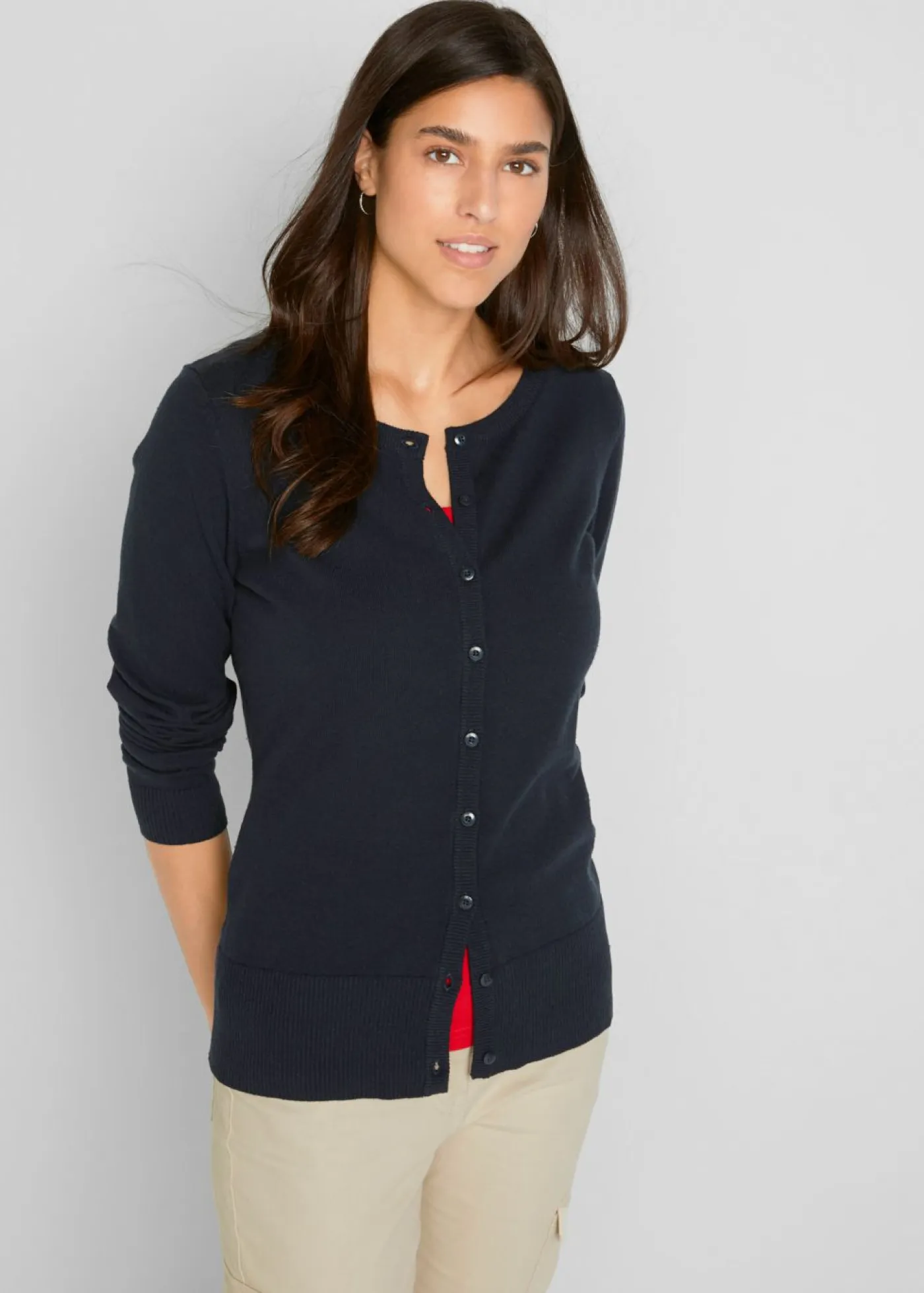 bonprix bonprix Básicos|Jerséis>Chaqueta de punto fino con algodón reciclado Azul oscuro