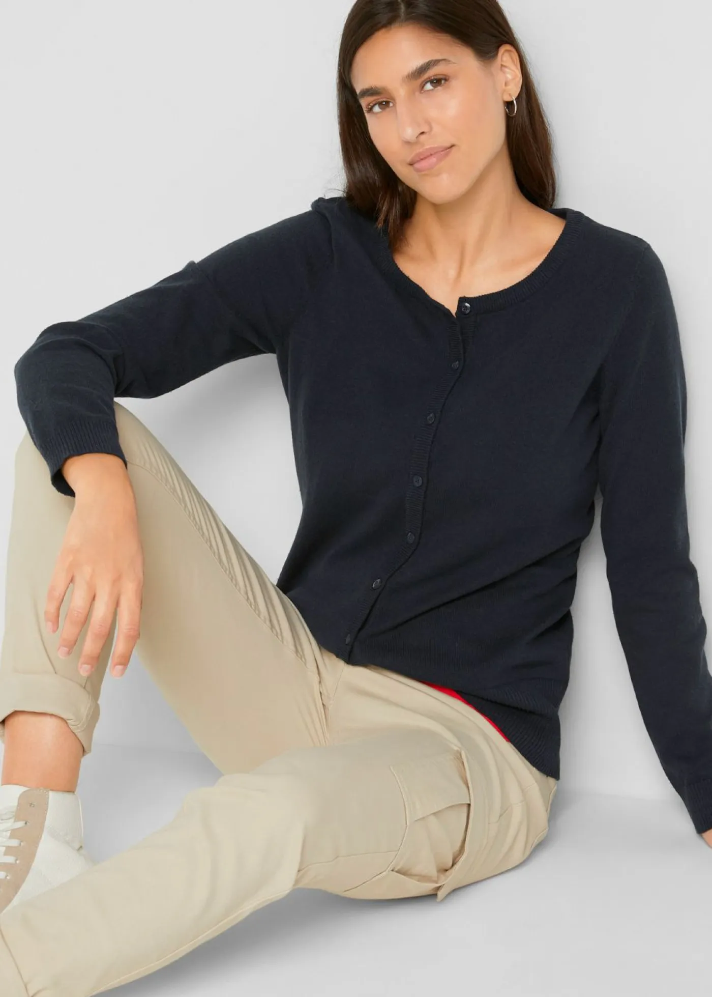 bonprix bonprix Básicos|Jerséis>Chaqueta de punto fino con algodón reciclado Azul oscuro