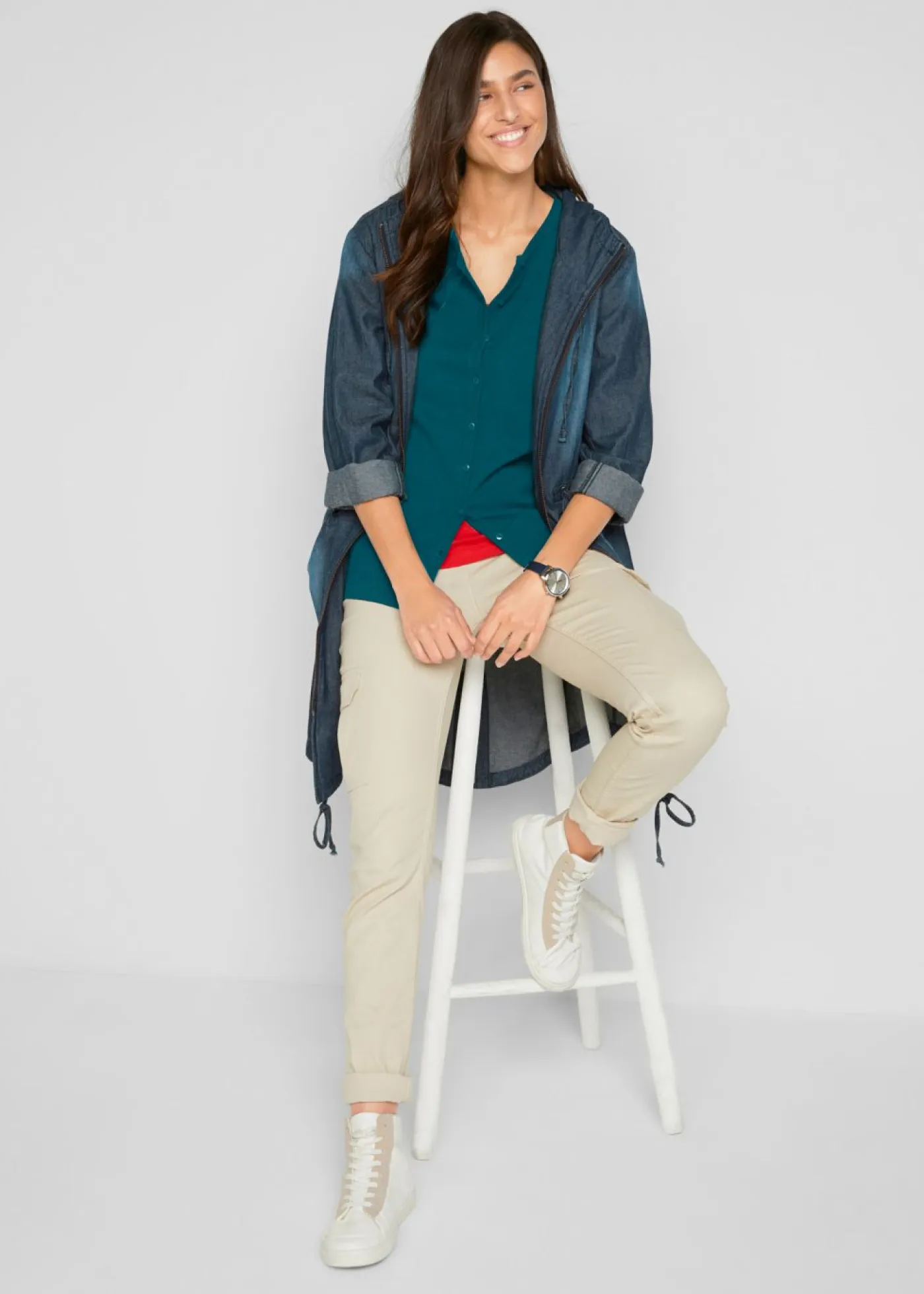 bonprix bonprix Básicos|Jerséis>Chaqueta de punto fino con algodón reciclado Verde oscuro