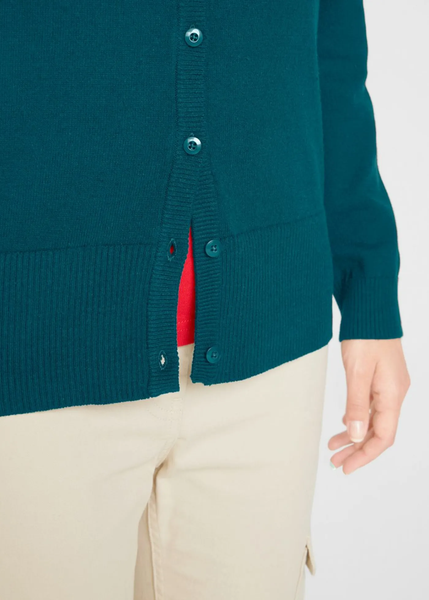 bonprix bonprix Básicos|Jerséis>Chaqueta de punto fino con algodón reciclado Verde oscuro