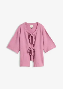 bonprix bonprix Jerséis|Novedades>Chaqueta de punto fino con lazo Malva