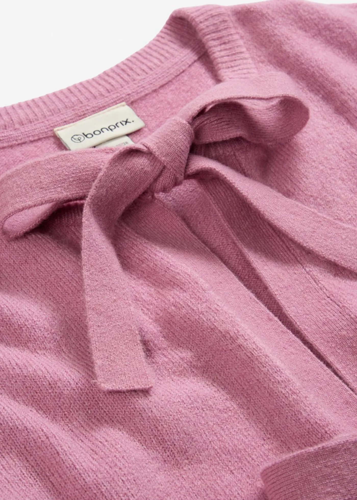 bonprix bonprix Jerséis|Novedades>Chaqueta de punto fino con lazo Malva