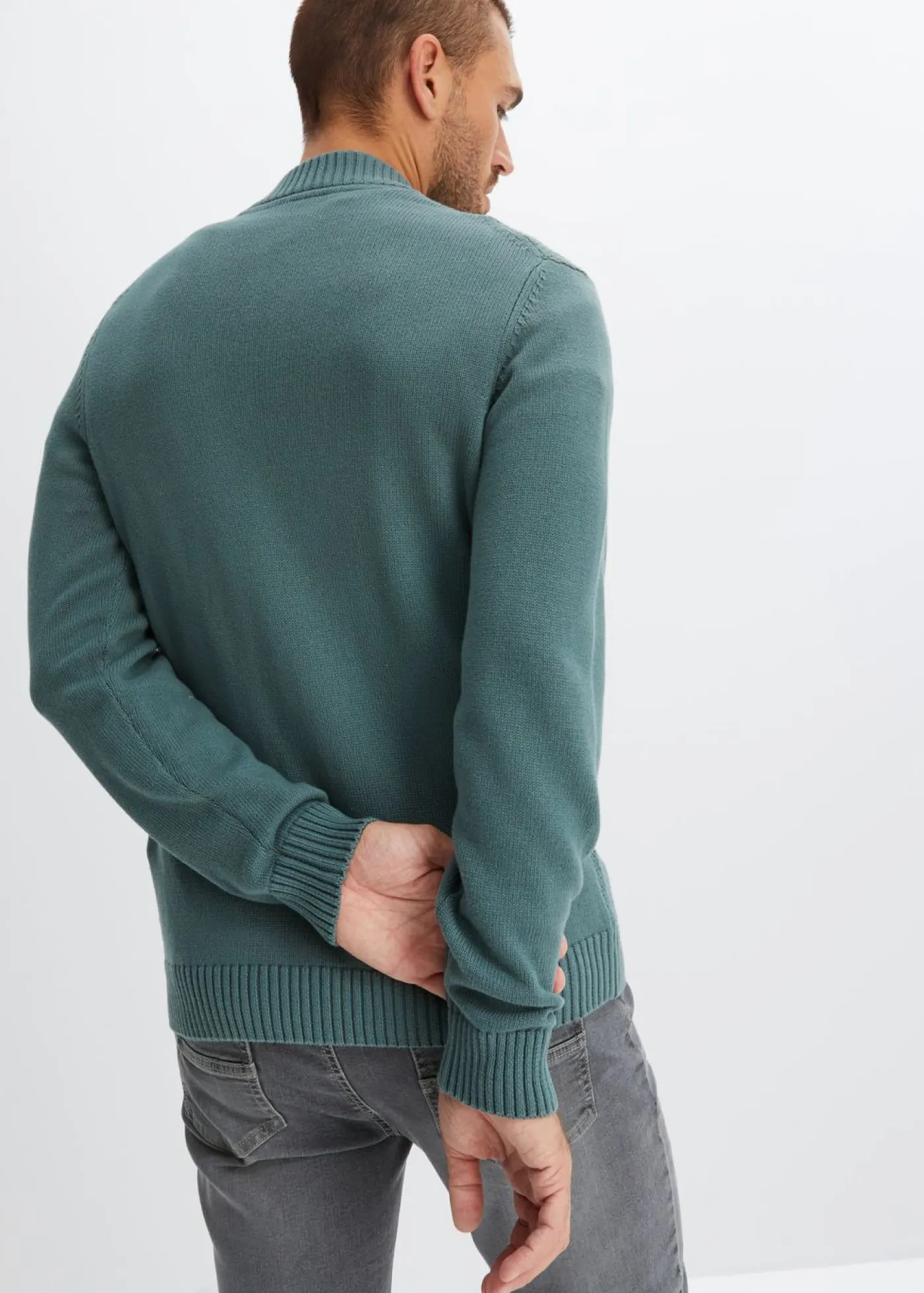 bonprix bonprix Básicos En Rebajas|Jerséis Y Cárdigans>Chaqueta de punto fino de algodón puro Verde grisáceo