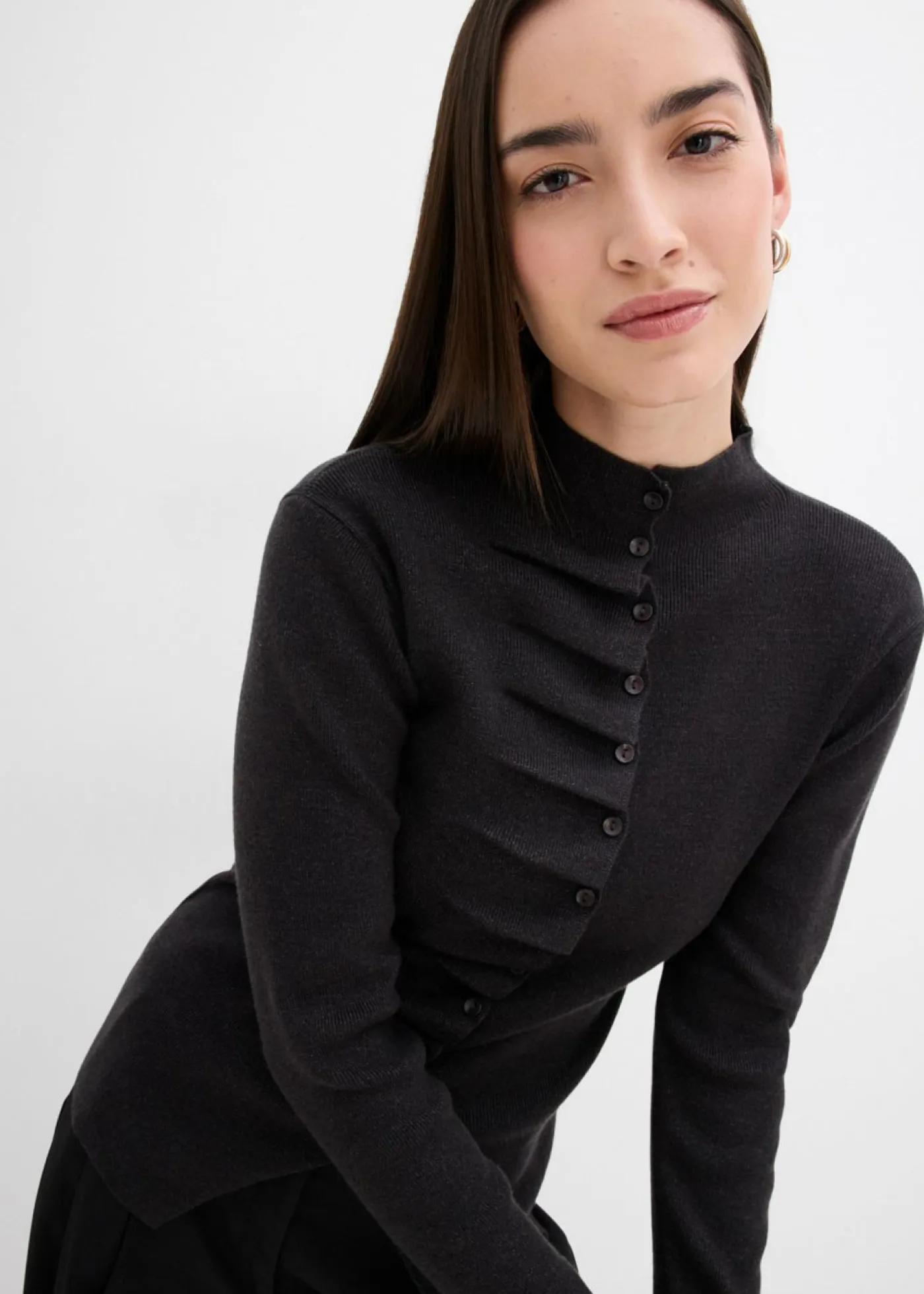 bonprix bonprix Esenciales|Jerséis>Chaqueta de punto fino de mezcla de viscosa suave Antracita jaspeado