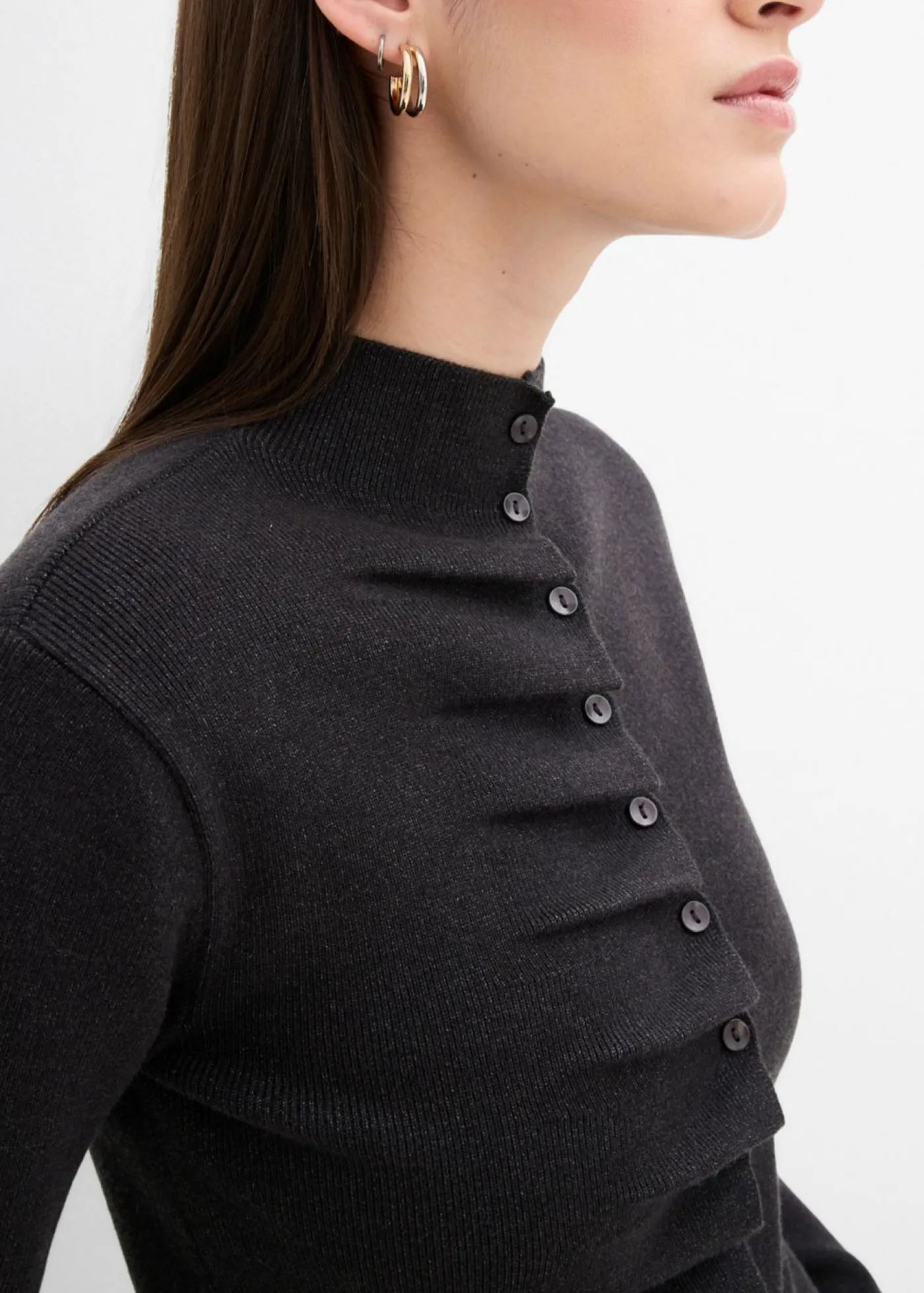 bonprix bonprix Esenciales|Jerséis>Chaqueta de punto fino de mezcla de viscosa suave Antracita jaspeado