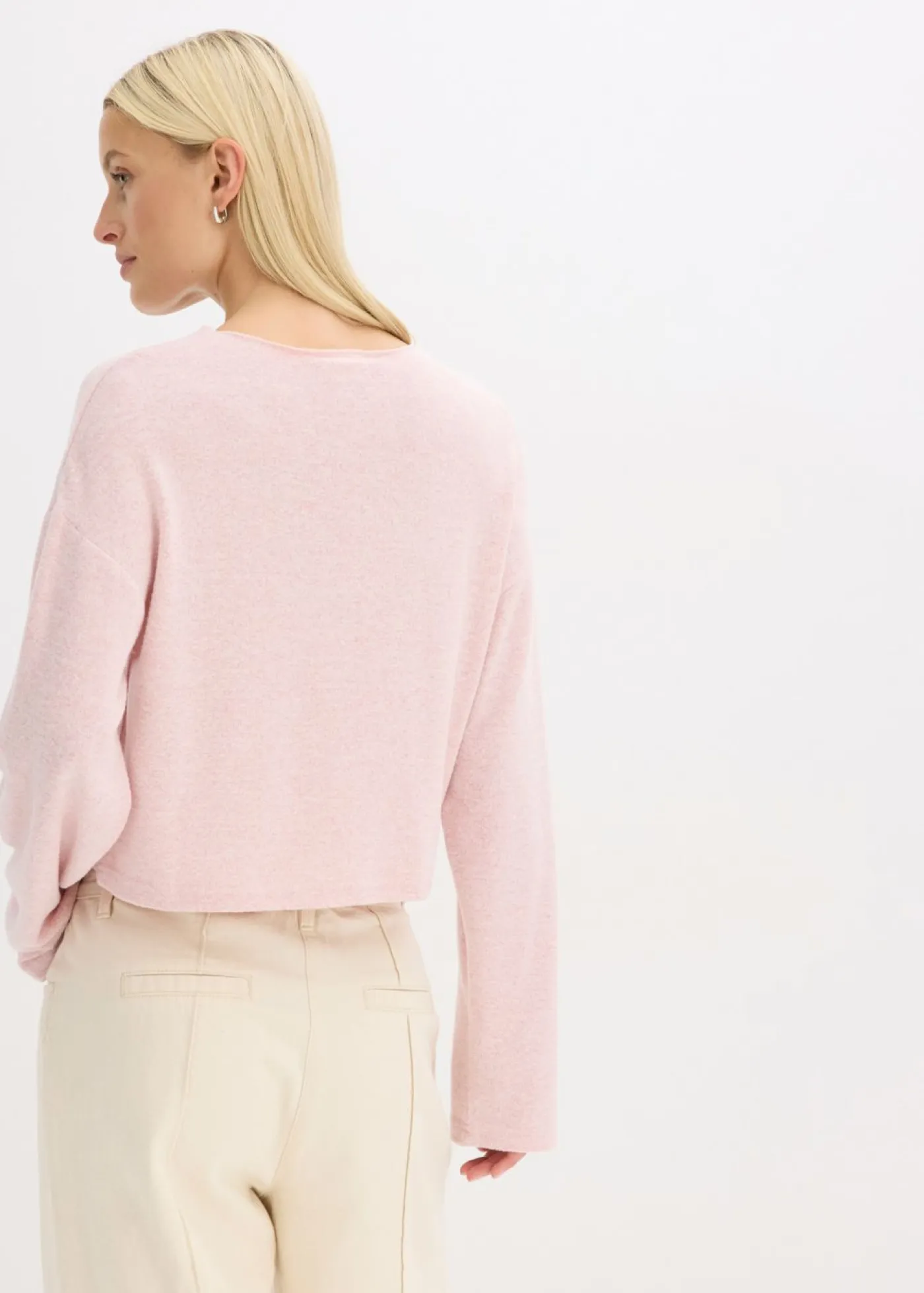 bonprix bonprix Jerséis|Ropa De Punto>Chaqueta de punto fino de canalé rosa ceniza moteado