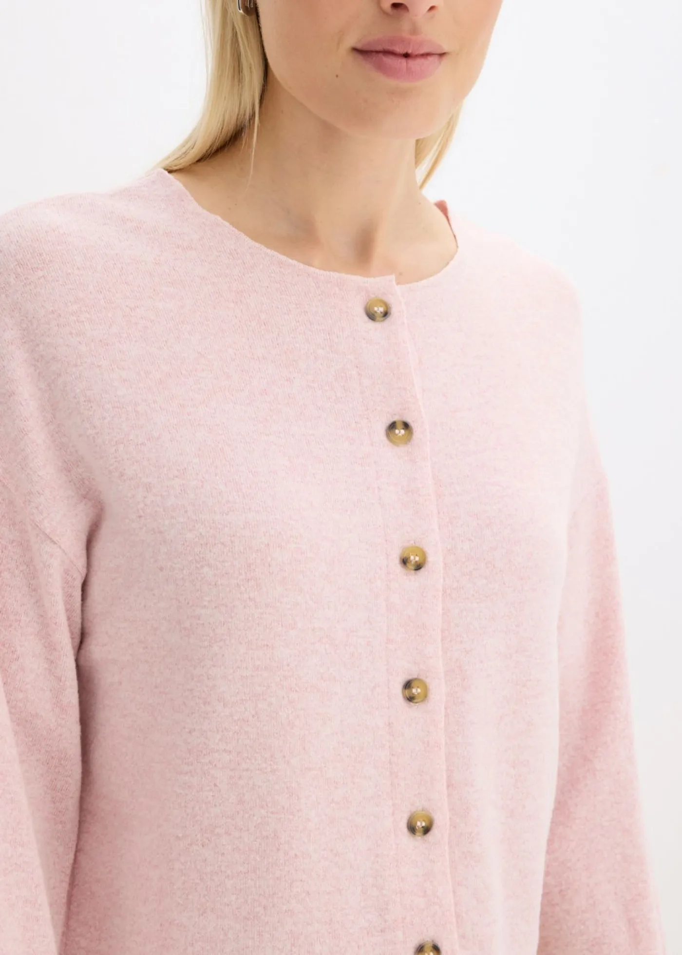 bonprix bonprix Jerséis|Ropa De Punto>Chaqueta de punto fino de canalé rosa ceniza moteado