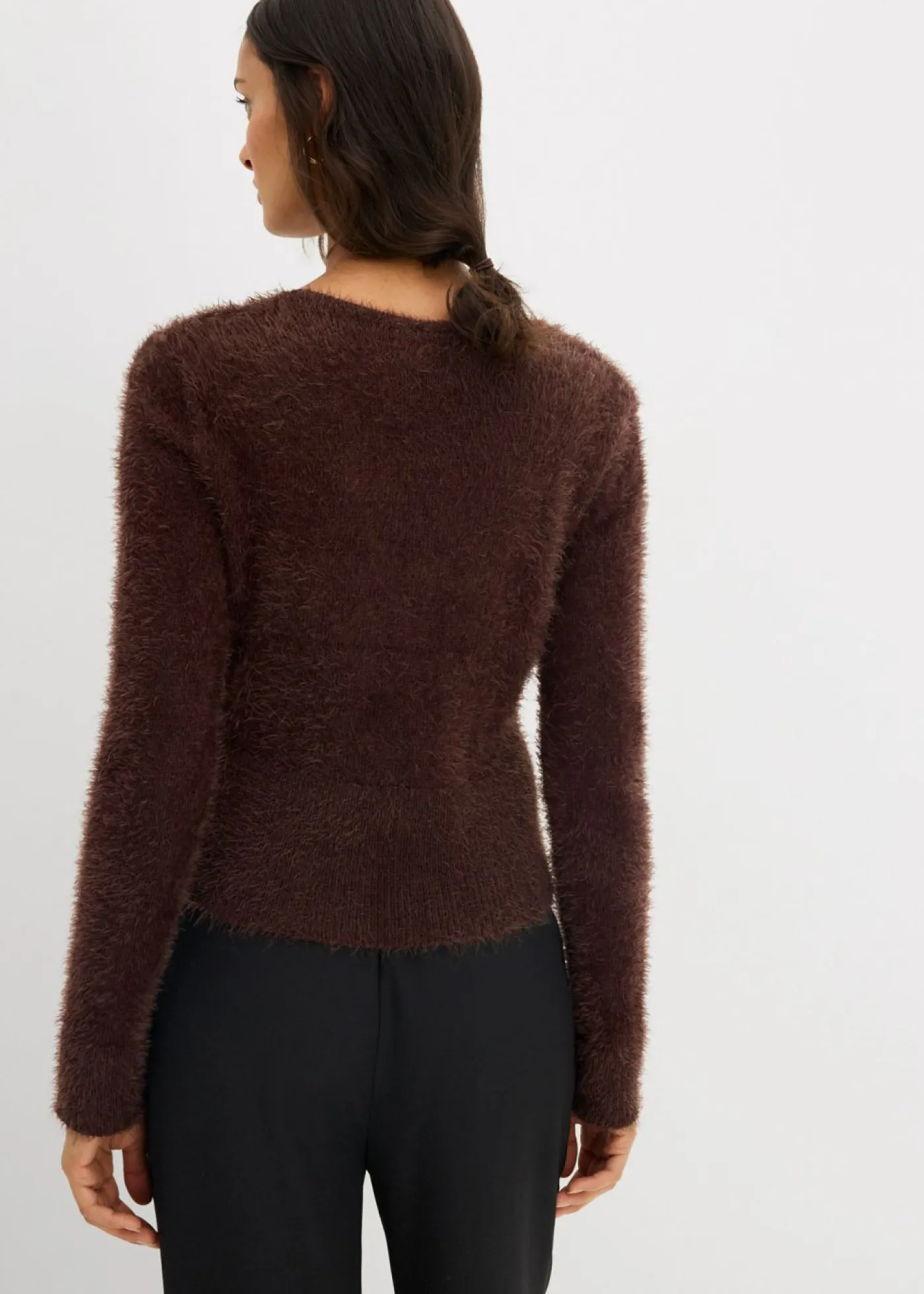 bonprix bonprix Jerséis|Ropa De Punto>Chaqueta de punto fino de hilo suave Marrón oscuro