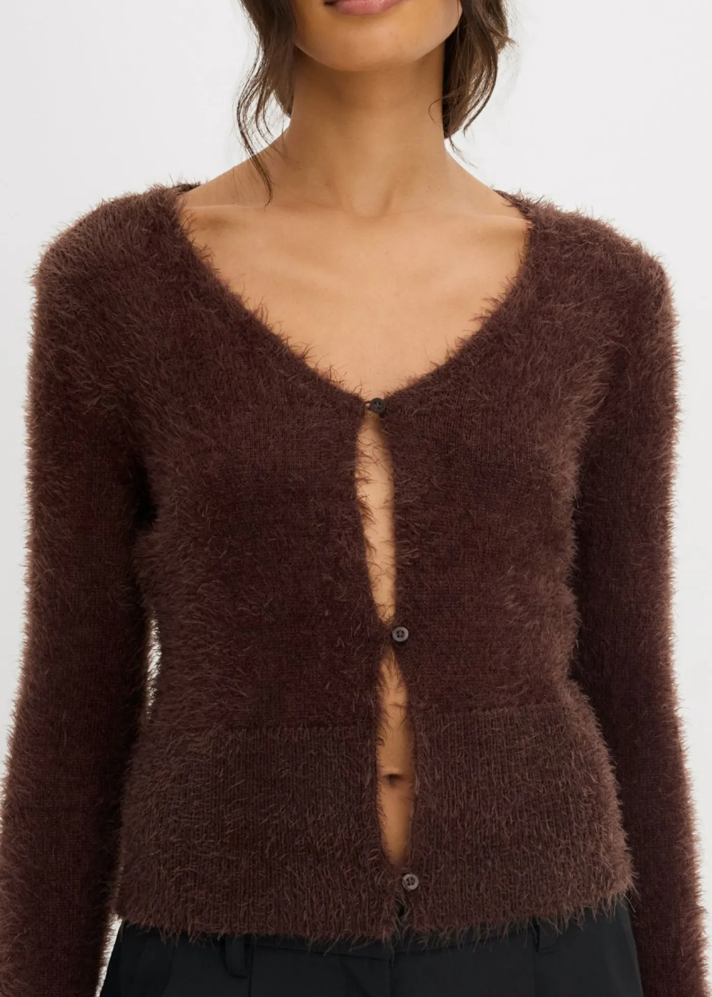 bonprix bonprix Jerséis|Ropa De Punto>Chaqueta de punto fino de hilo suave Marrón oscuro