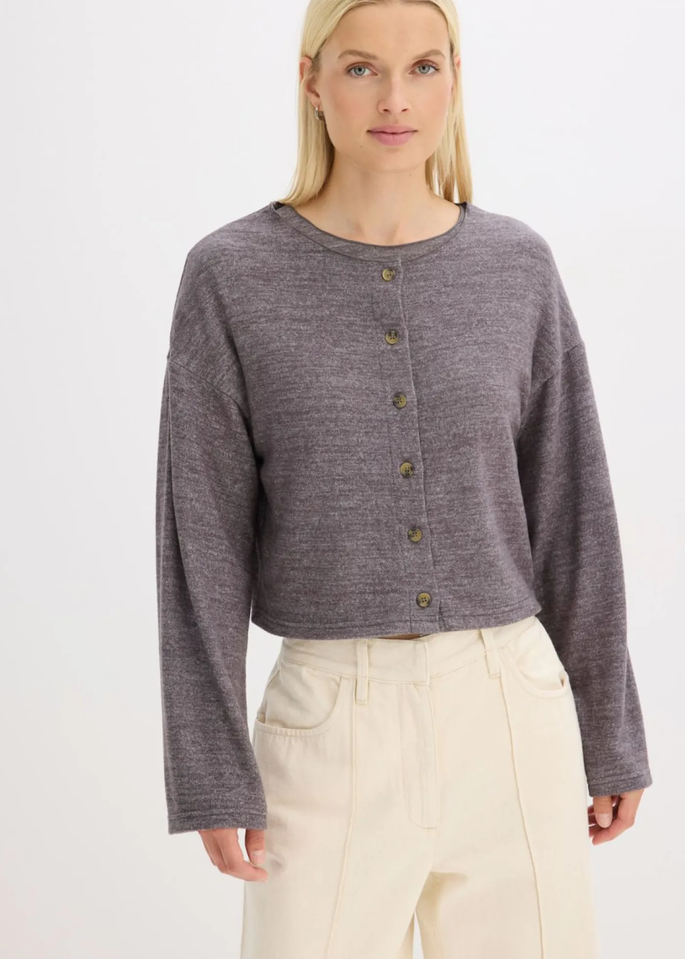 bonprix bonprix Jerséis|Ropa De Punto>Chaqueta de punto fino de canalé pizarra moteado