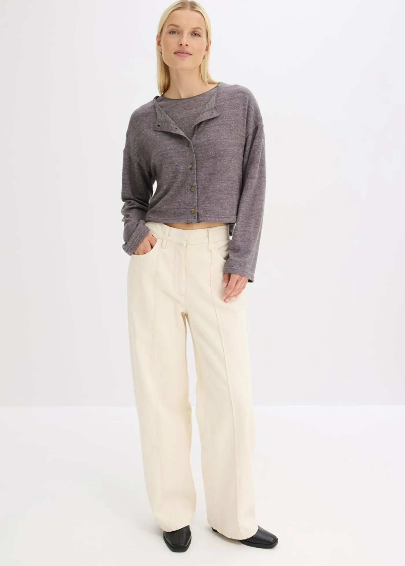 bonprix bonprix Jerséis|Ropa De Punto>Chaqueta de punto fino de canalé pizarra moteado