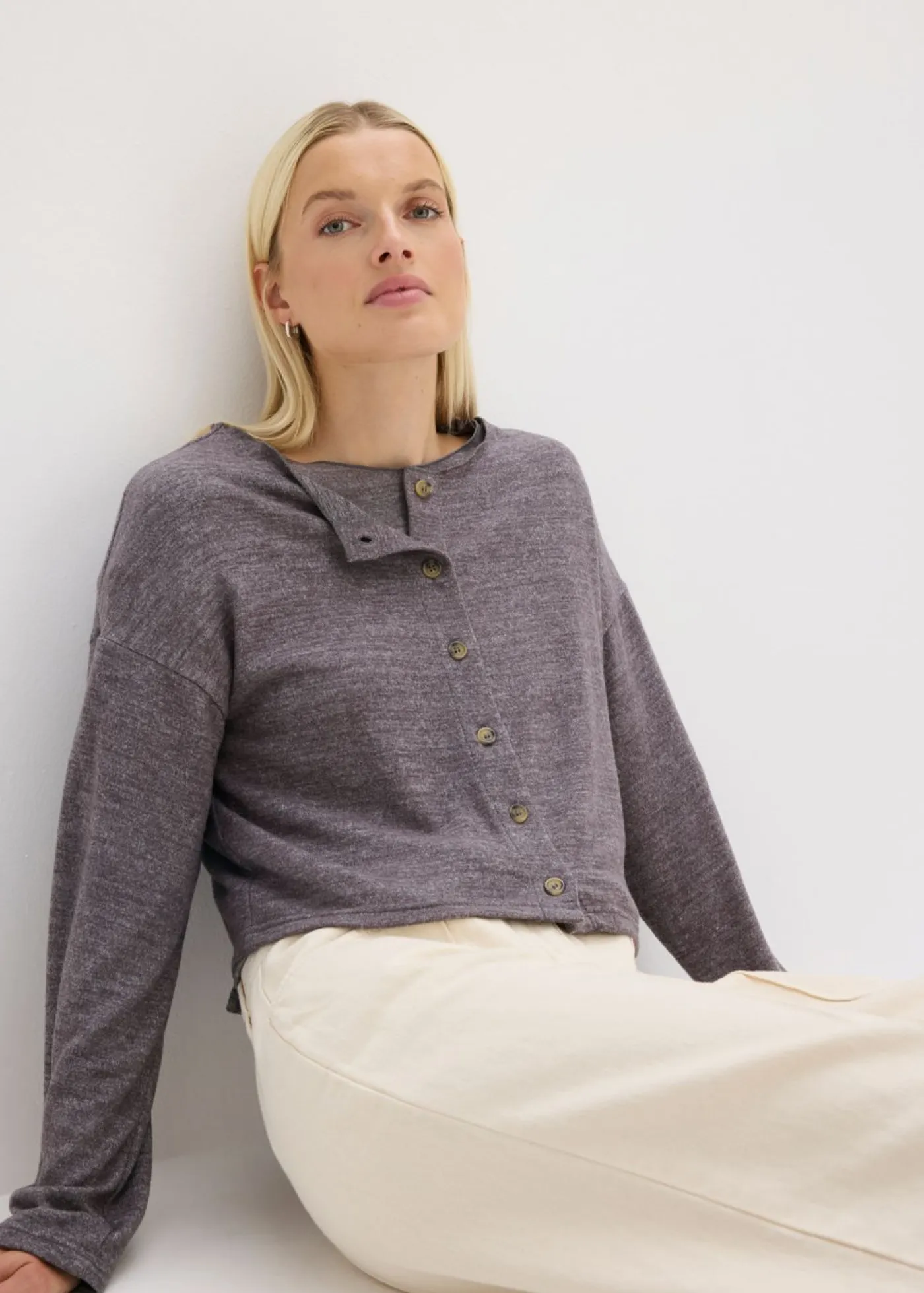 bonprix bonprix Jerséis|Ropa De Punto>Chaqueta de punto fino de canalé pizarra moteado