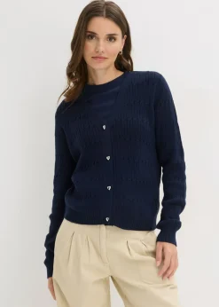 bonprix bonprix Jerséis|Ropa De Punto>Chaqueta de punto fino de mezcla de viscosa Azul marino