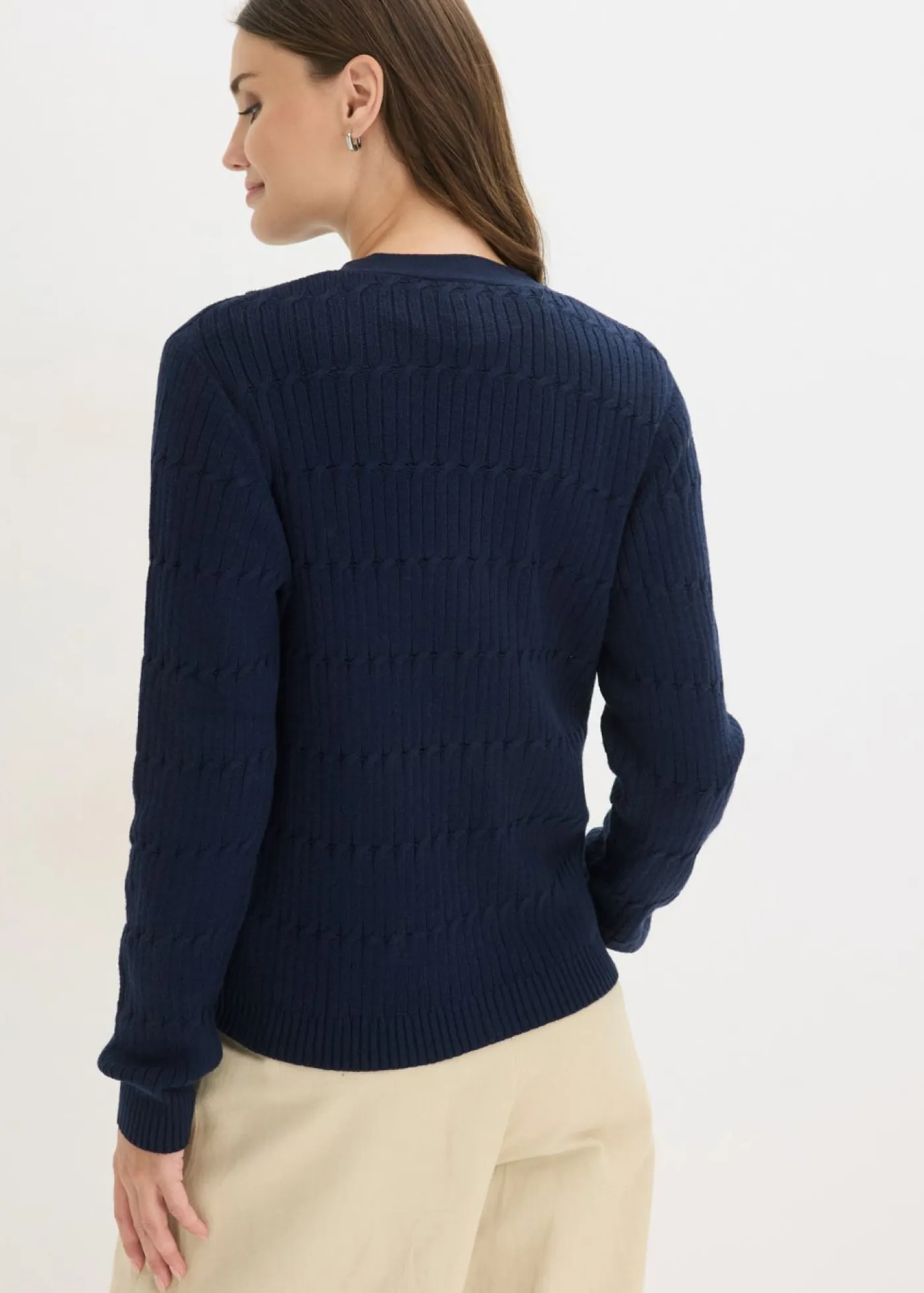 bonprix bonprix Jerséis|Ropa De Punto>Chaqueta de punto fino de mezcla de viscosa Azul marino