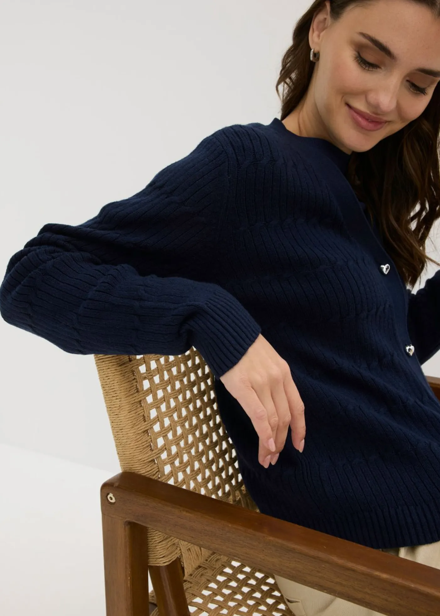 bonprix bonprix Jerséis|Ropa De Punto>Chaqueta de punto fino de mezcla de viscosa Azul marino