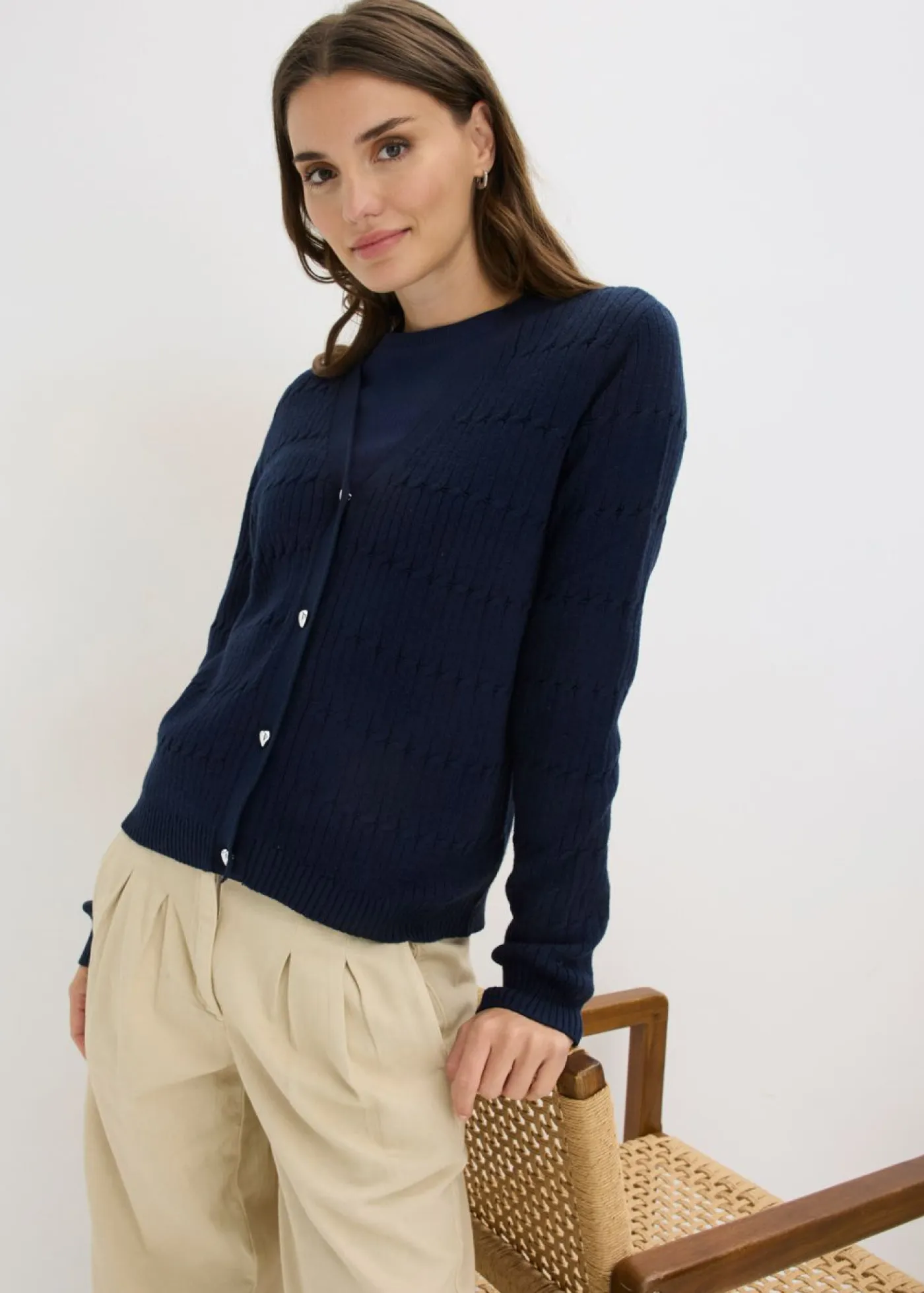 bonprix bonprix Jerséis|Ropa De Punto>Chaqueta de punto fino de mezcla de viscosa Azul marino