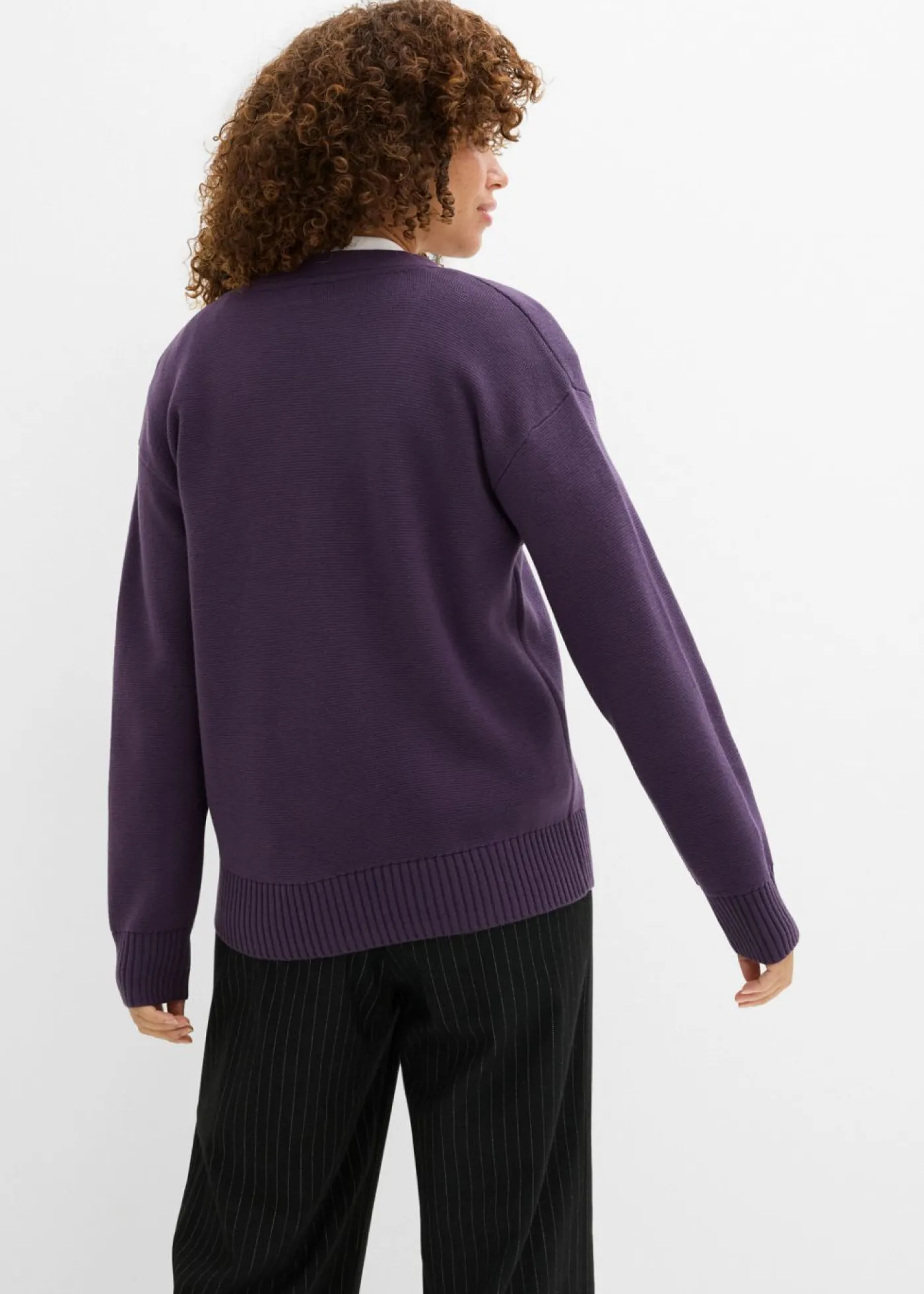 bonprix bonprix Básicos|Jerséis>Chaqueta de punto fino Milano de canalé Ciruela