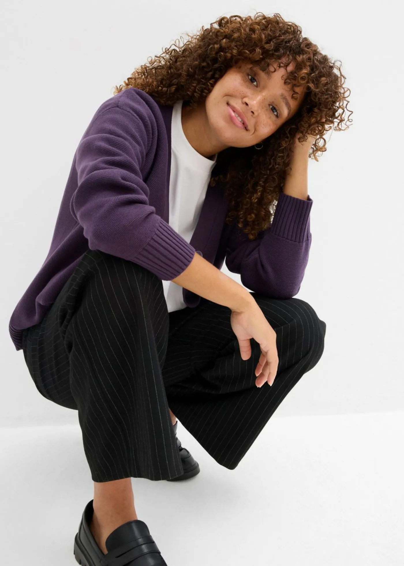 bonprix bonprix Básicos|Jerséis>Chaqueta de punto fino Milano de canalé Ciruela