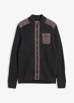 bonprix bonprix Jerséis Y Cárdigans>Chaqueta de punto grueso con estructura de barquillo y práctico bolsillo en el pecho pizarra moteado