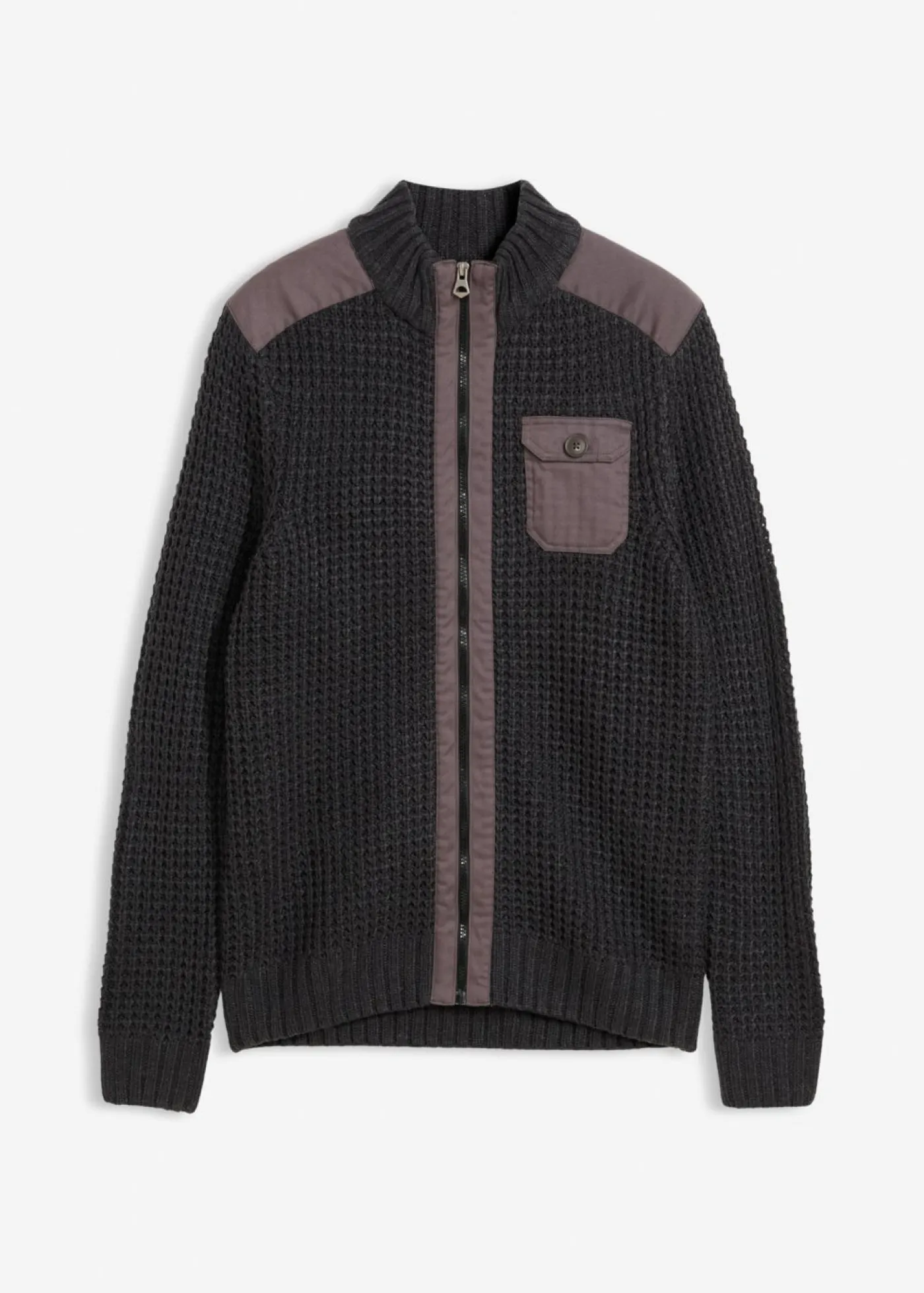 bonprix bonprix Jerséis Y Cárdigans>Chaqueta de punto grueso con estructura de barquillo y práctico bolsillo en el pecho pizarra moteado