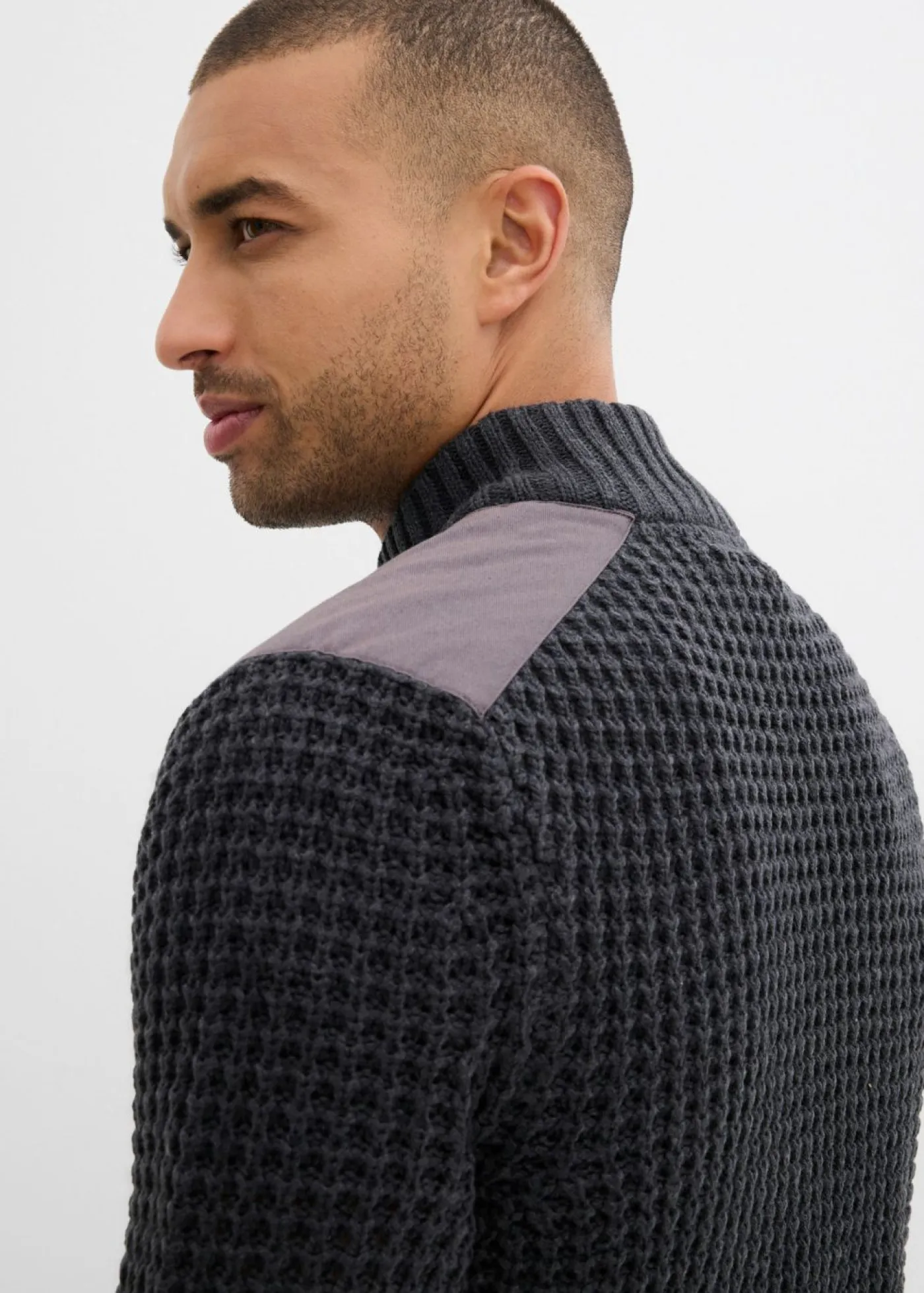 bonprix bonprix Jerséis Y Cárdigans>Chaqueta de punto grueso con estructura de barquillo y práctico bolsillo en el pecho pizarra moteado