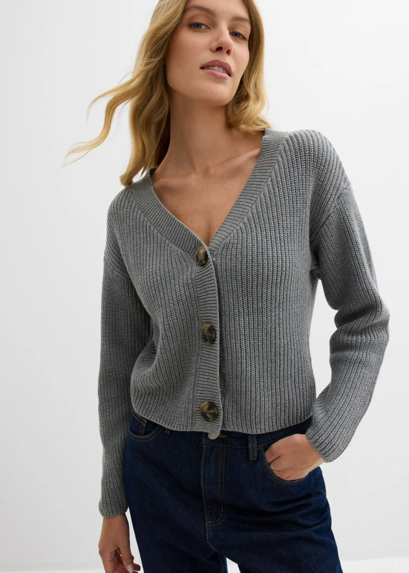 Mujer bonprix bonprix Chaqueta de punto grueso de algodón puro