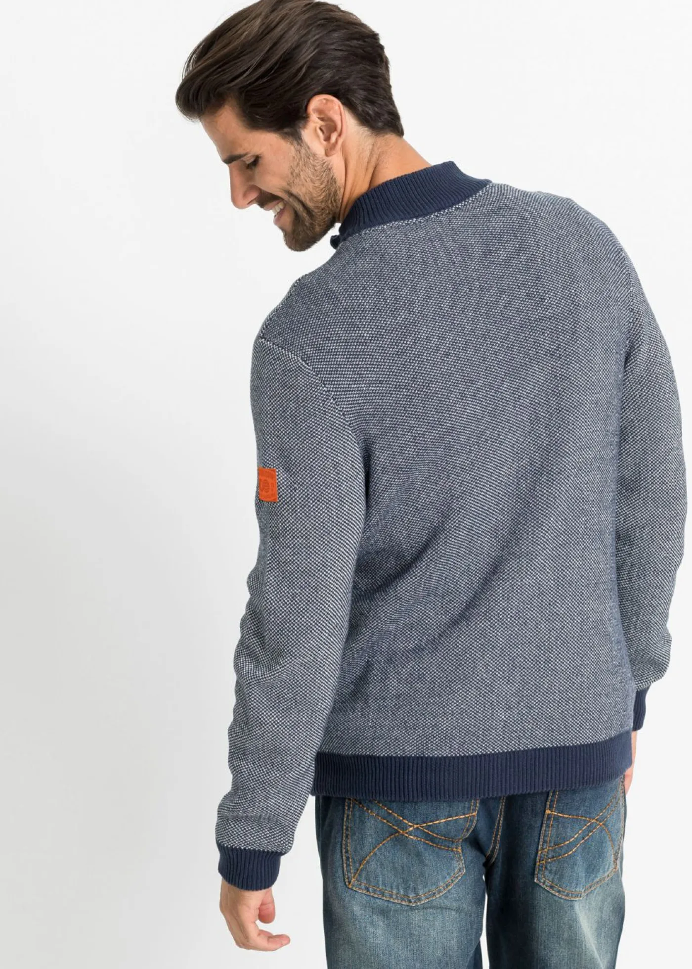 bonprix bonprix Jerséis Y Cárdigans>Chaqueta de punto grueso de algodón puro Azul marino jaspeado