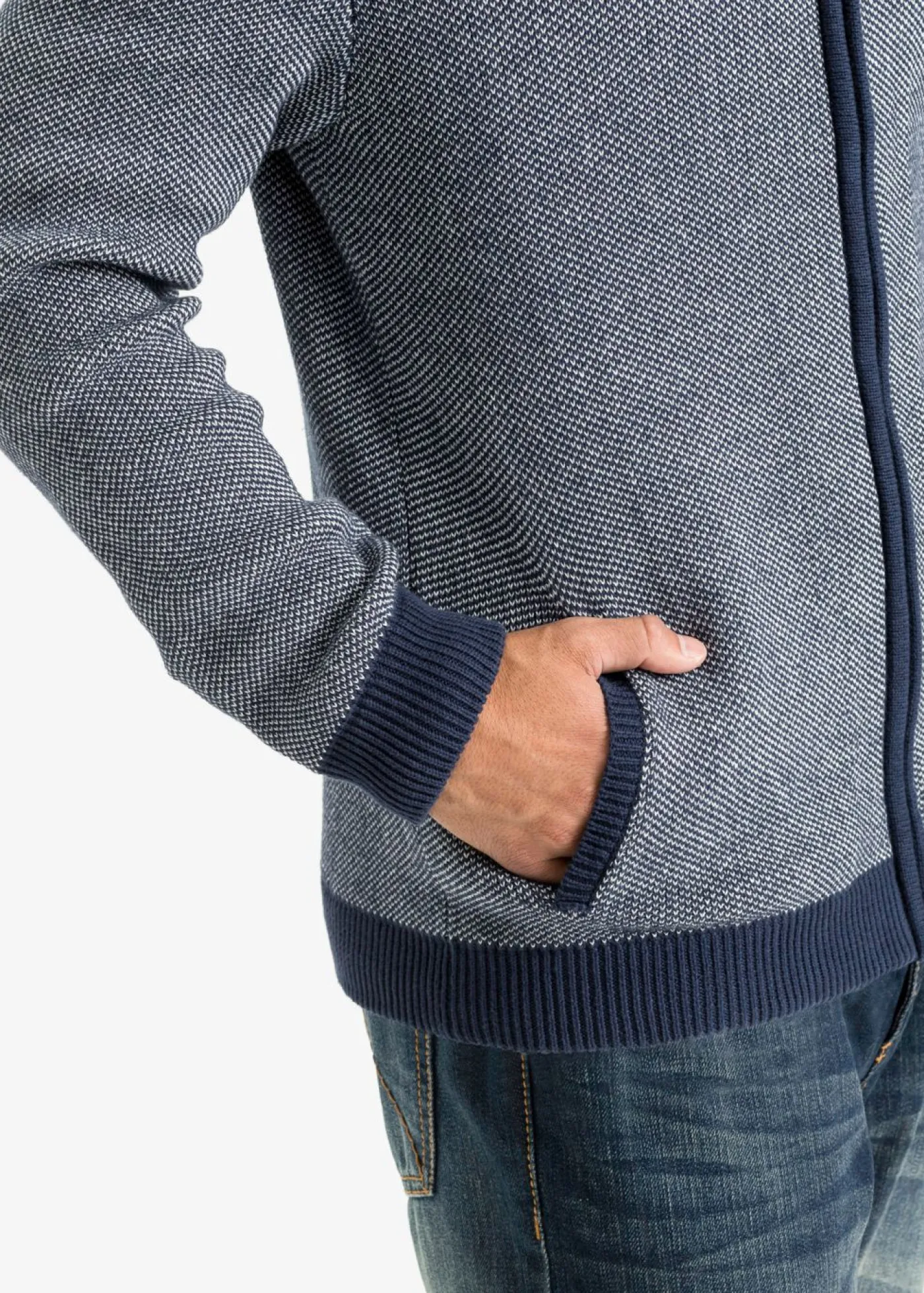 bonprix bonprix Jerséis Y Cárdigans>Chaqueta de punto grueso de algodón puro Azul marino jaspeado