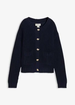 bonprix bonprix Jerséis|Ropa De Punto>Chaqueta de punto grueso con botones con efecto martillado Azul marino