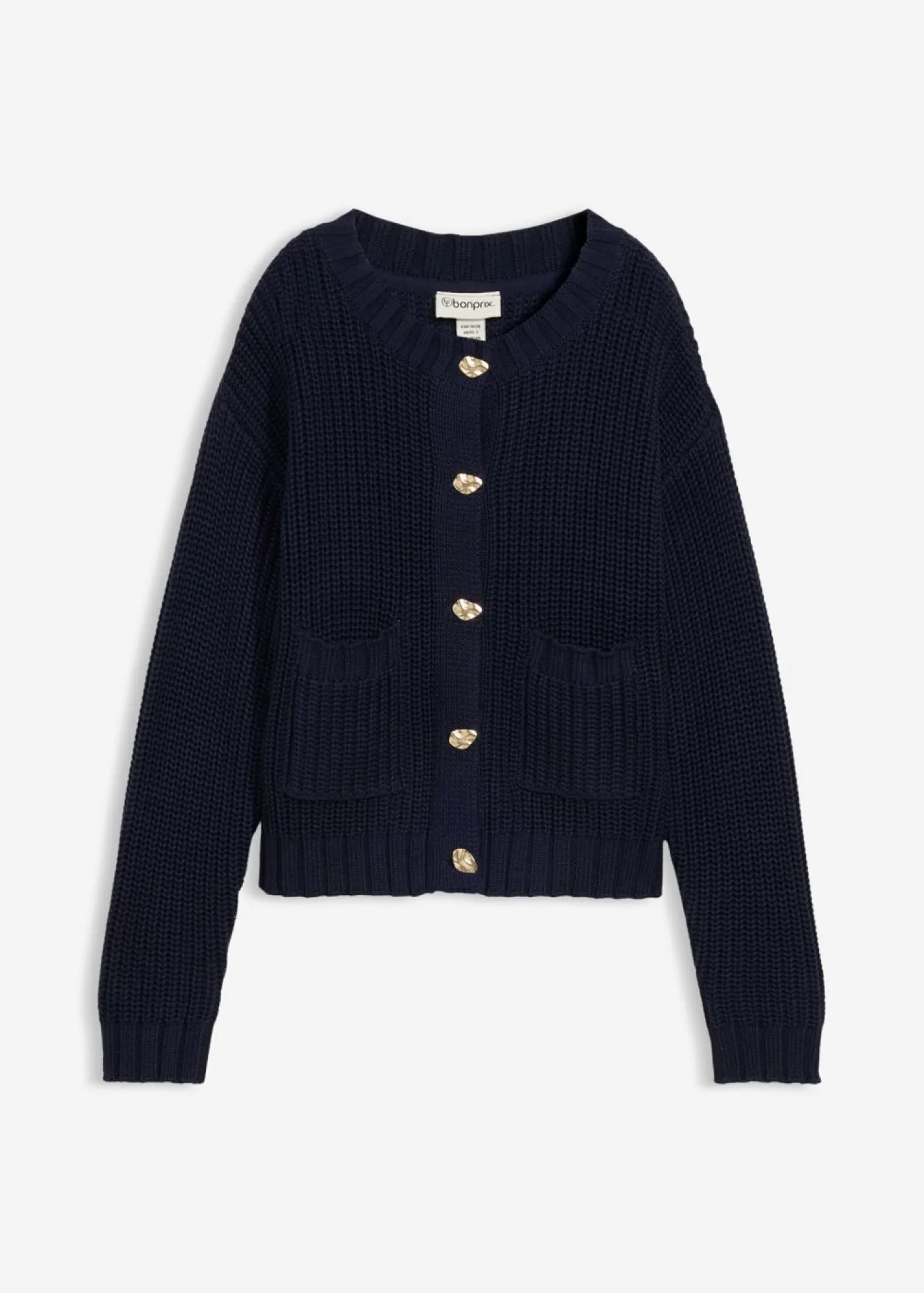 bonprix bonprix Jerséis|Ropa De Punto>Chaqueta de punto grueso con botones con efecto martillado Azul marino