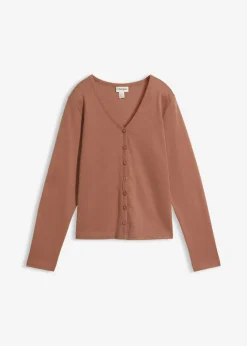 bonprix bonprix Básicos|Camisetas>Chaqueta de punto grueso de algodón orgánico puro Marrón castaño