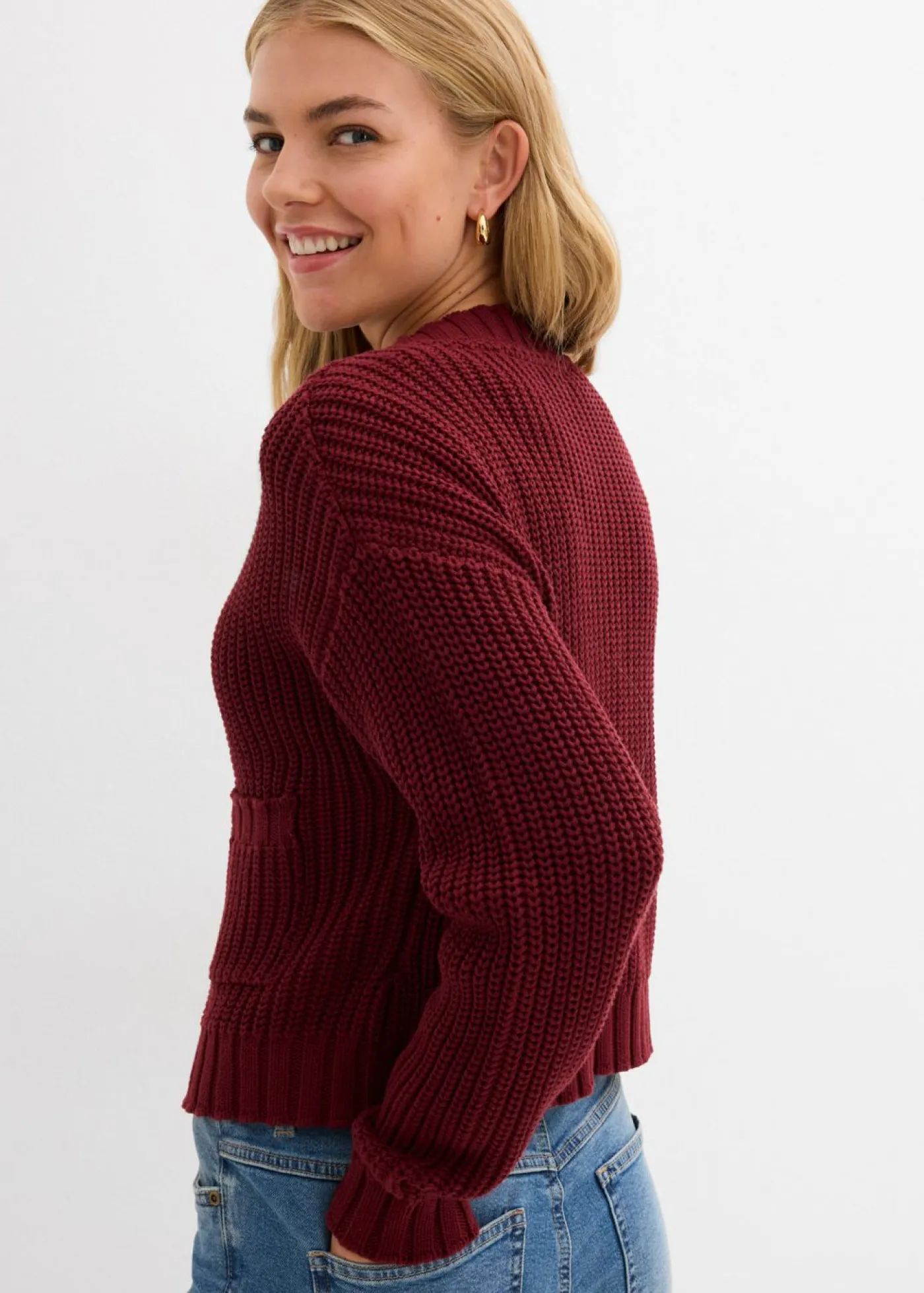 Mujer bonprix bonprix Chaqueta de punto grueso con botones con efecto martillado