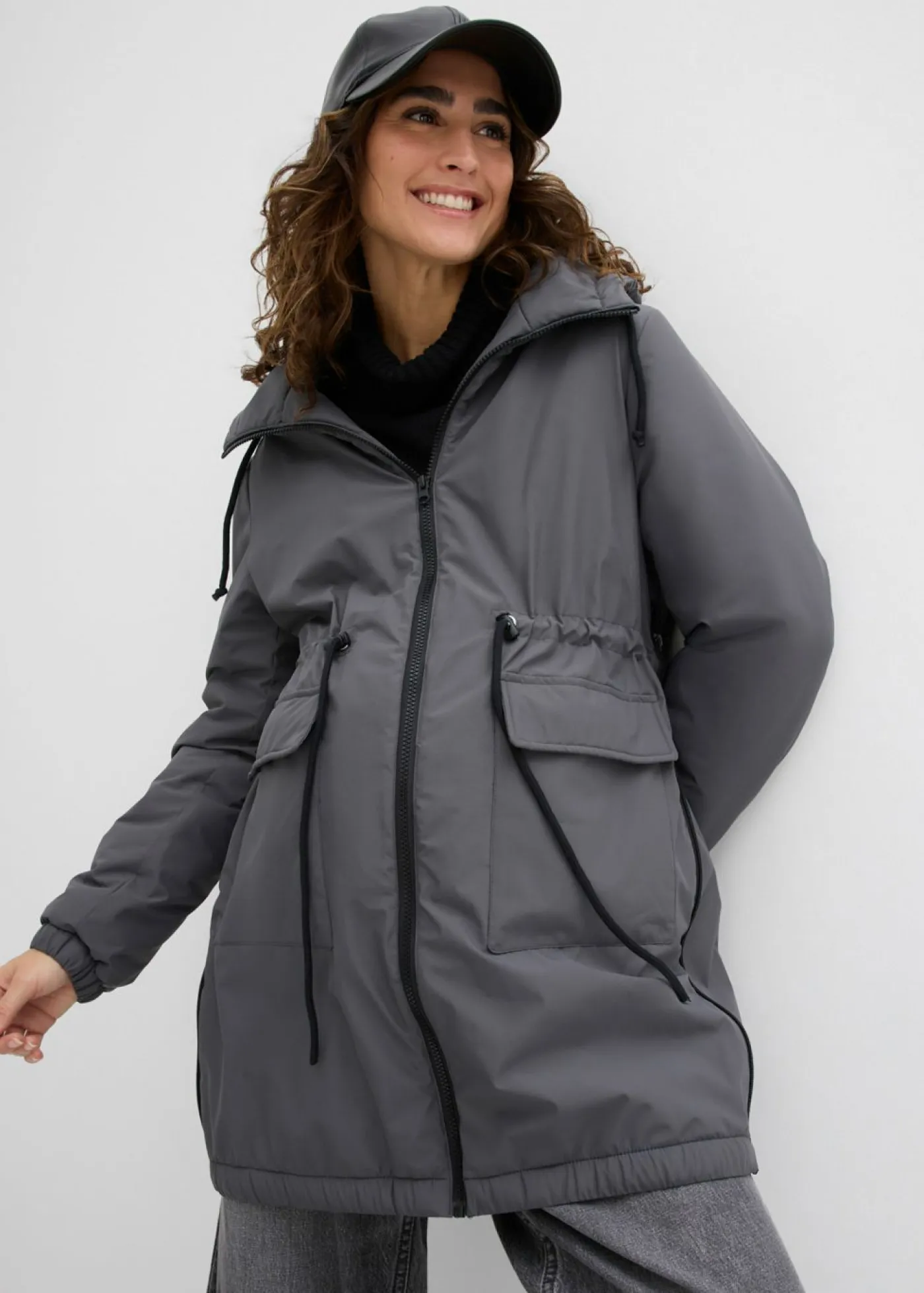 bonprix bonprix Premamá>Chaqueta forrada para durante y después del embarazo gris oscuro-negro