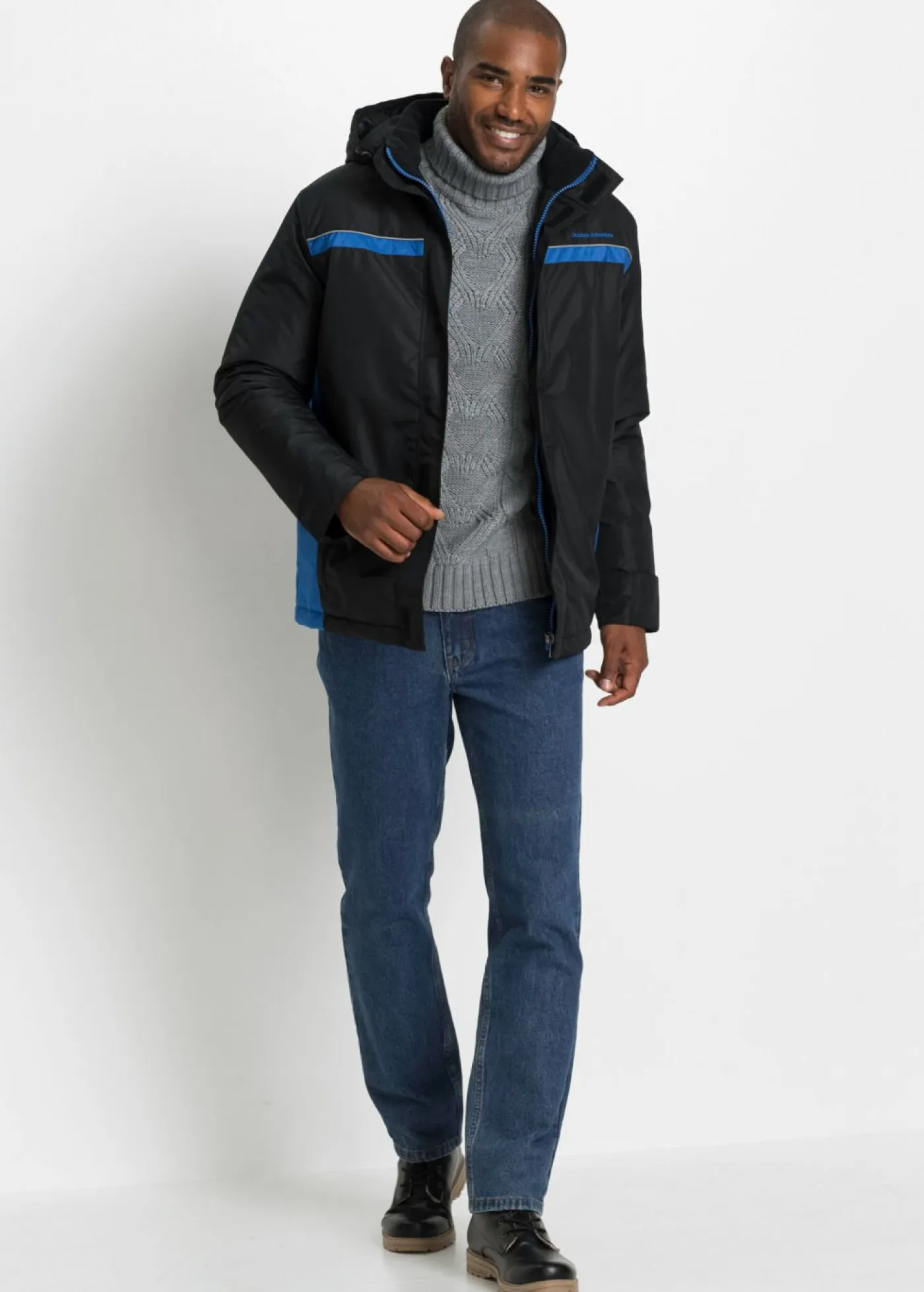 bonprix bonprix Chaquetas Y Abrigos·Chaquetas|Chaquetas Y Abrigos·Chaquetas Técnicas>Chaqueta funcional impermeable con capucha desmontable Negro/Azur