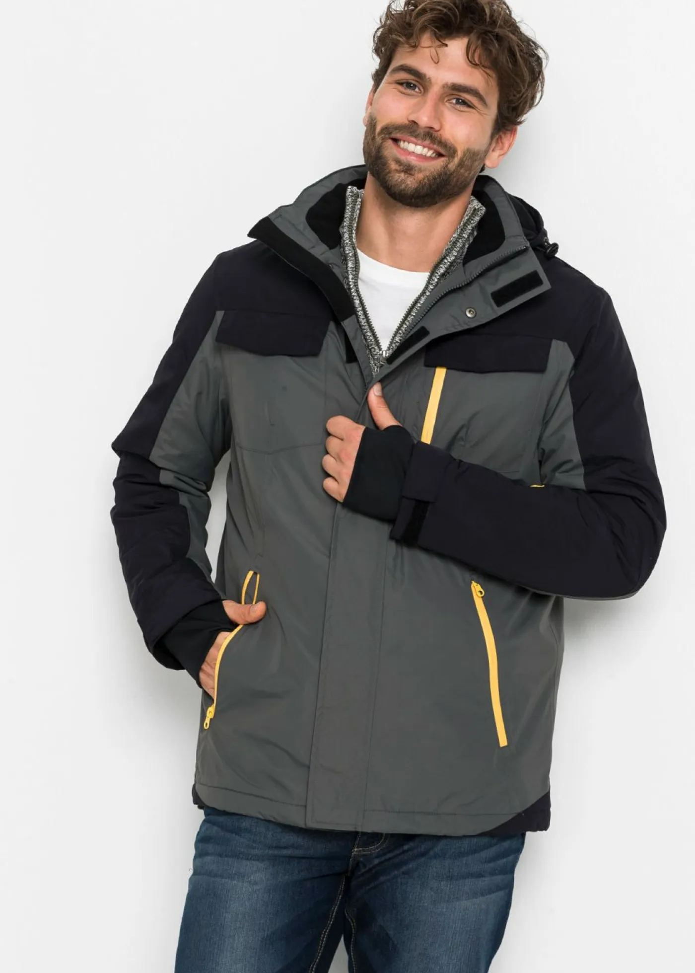bonprix bonprix Chaquetas Y Abrigos·Chaquetas Impermeables|Chaquetas Y Abrigos·Chaquetas>Chaqueta funcional impermeable con capucha desmontable antracita-negro