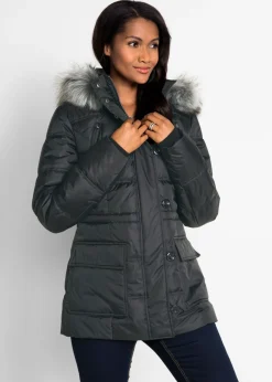 bonprix bpc bonprix collection Chaquetas Y Abrigos>Chaqueta guateada con capucha Negro