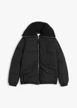 bonprix bonprix Chaquetas Y Abrigos>Chaqueta guateada con cuello de pelo Negro