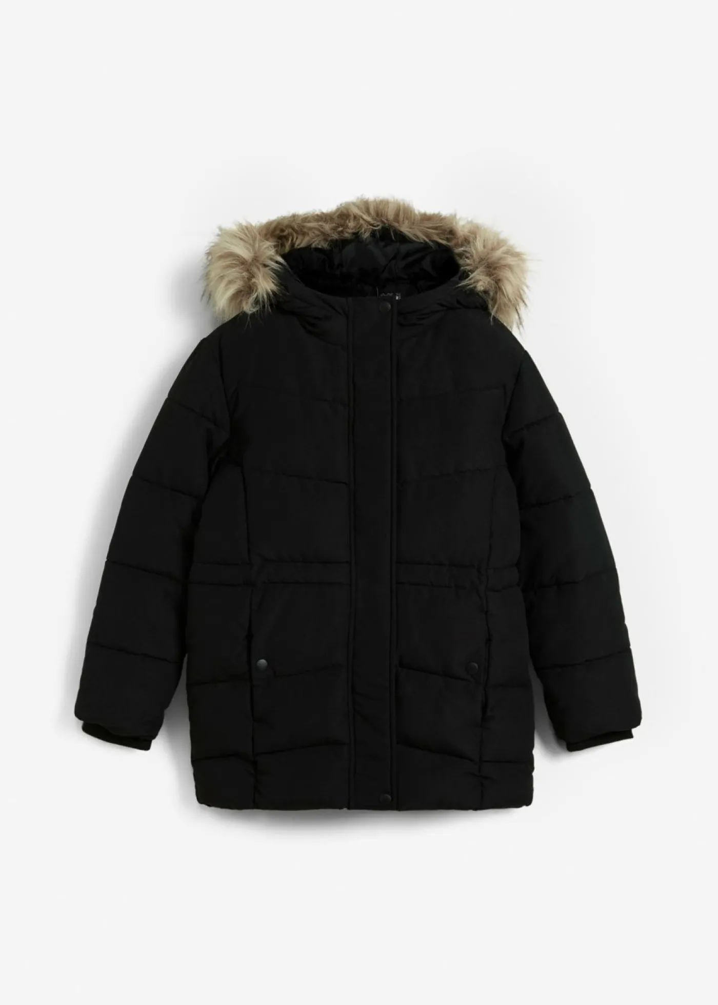 bonprix bonprix Ropa 9 A 16 Años·Chaquetas Y Outdoor>Chaqueta guateada de invierno con capucha de pelo Negro estampado