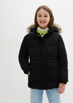 bonprix bonprix Ropa 9 A 16 Años·Chaquetas Y Outdoor>Chaqueta guateada de invierno con capucha de pelo Negro estampado