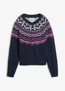 bonprix bonprix Jerséis>Chaqueta holgada de punto con patrón nórdico Azul marino