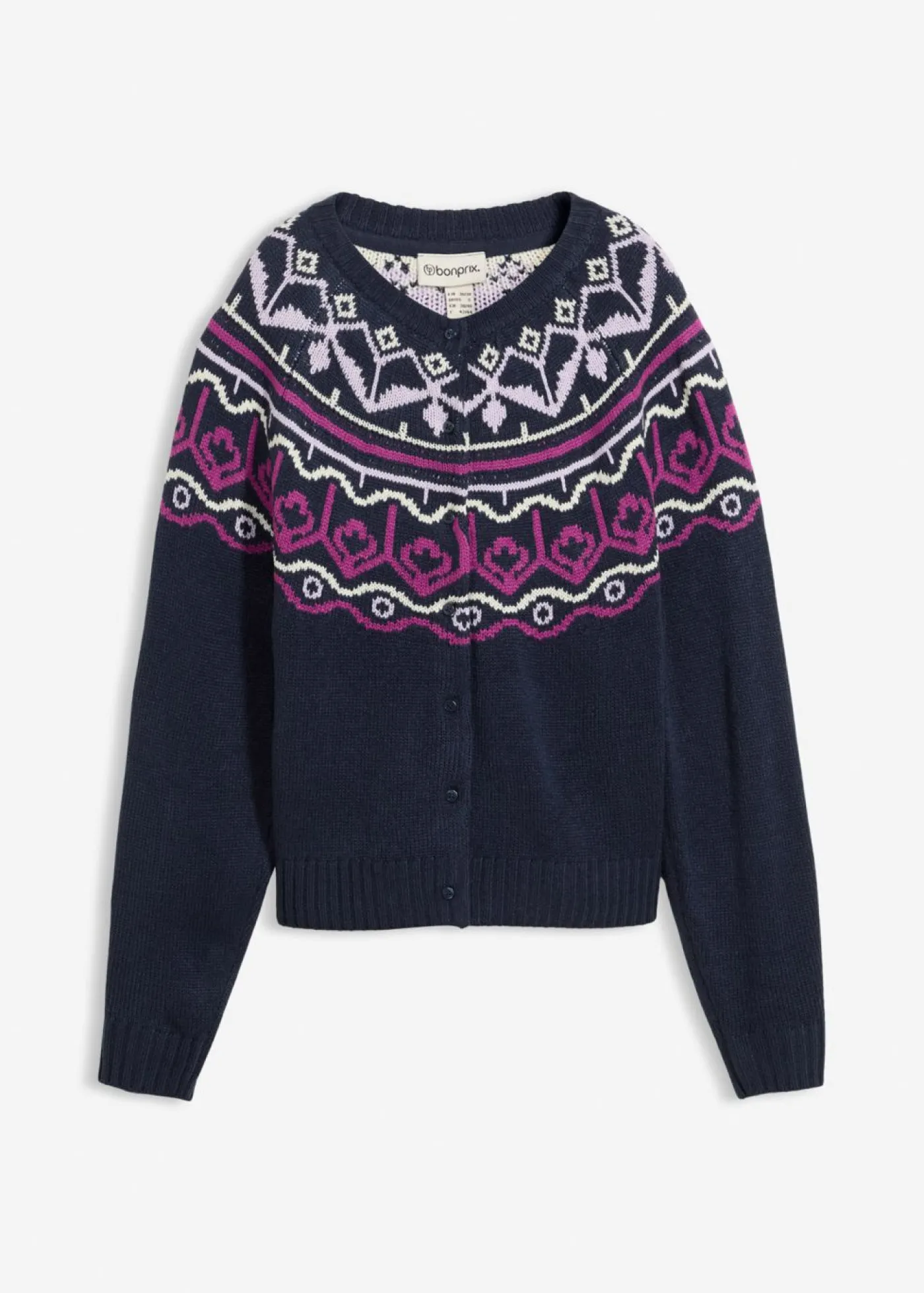 bonprix bonprix Jerséis>Chaqueta holgada de punto con patrón nórdico Azul marino