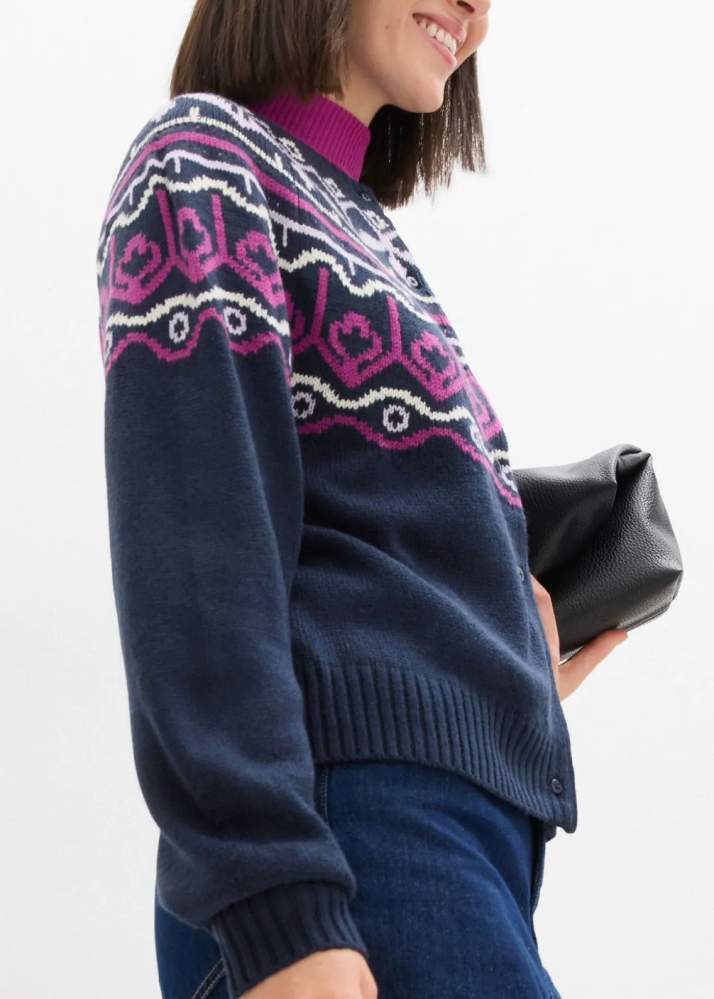 bonprix bonprix Jerséis>Chaqueta holgada de punto con patrón nórdico Azul marino