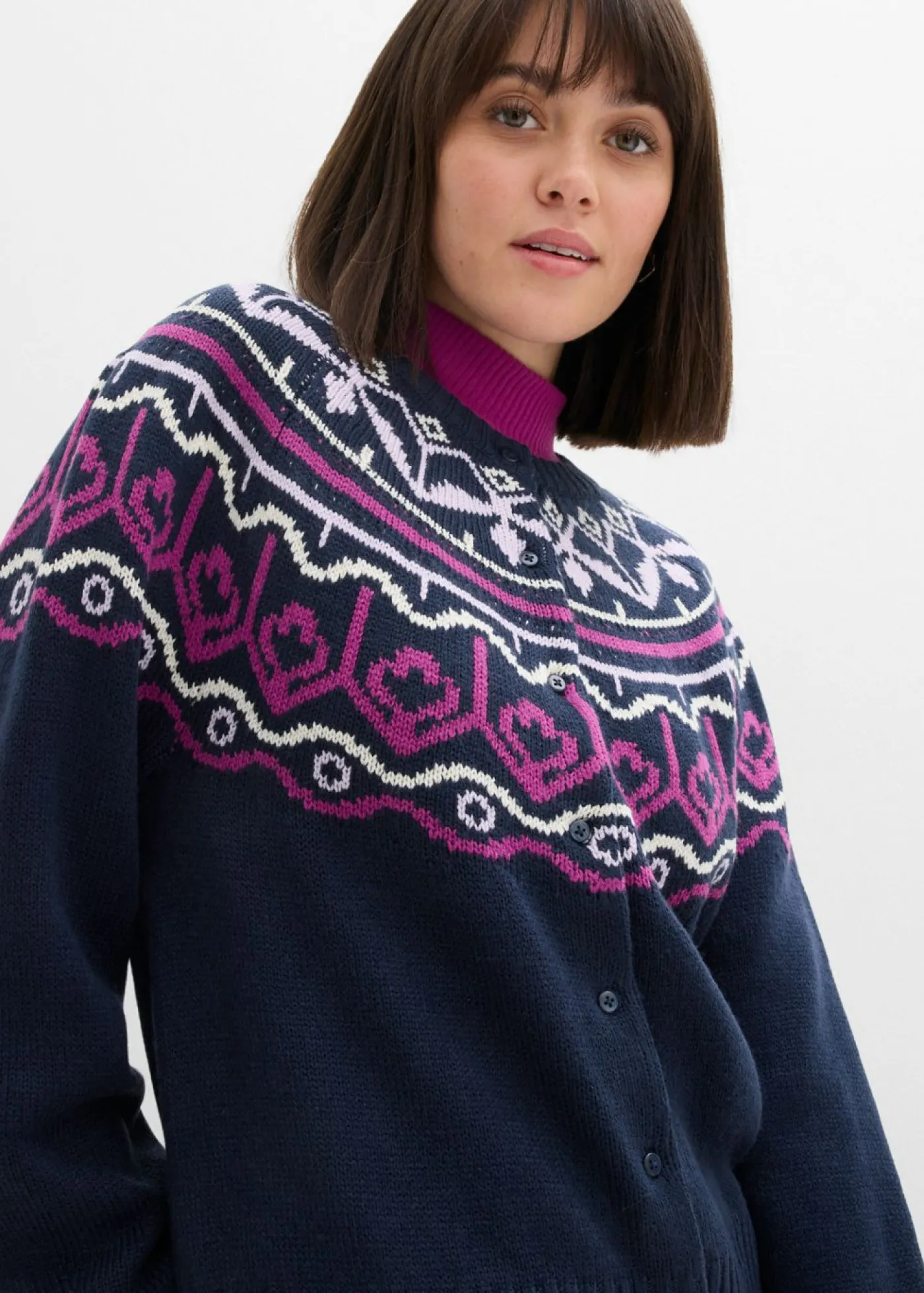 bonprix bonprix Jerséis>Chaqueta holgada de punto con patrón nórdico Azul marino